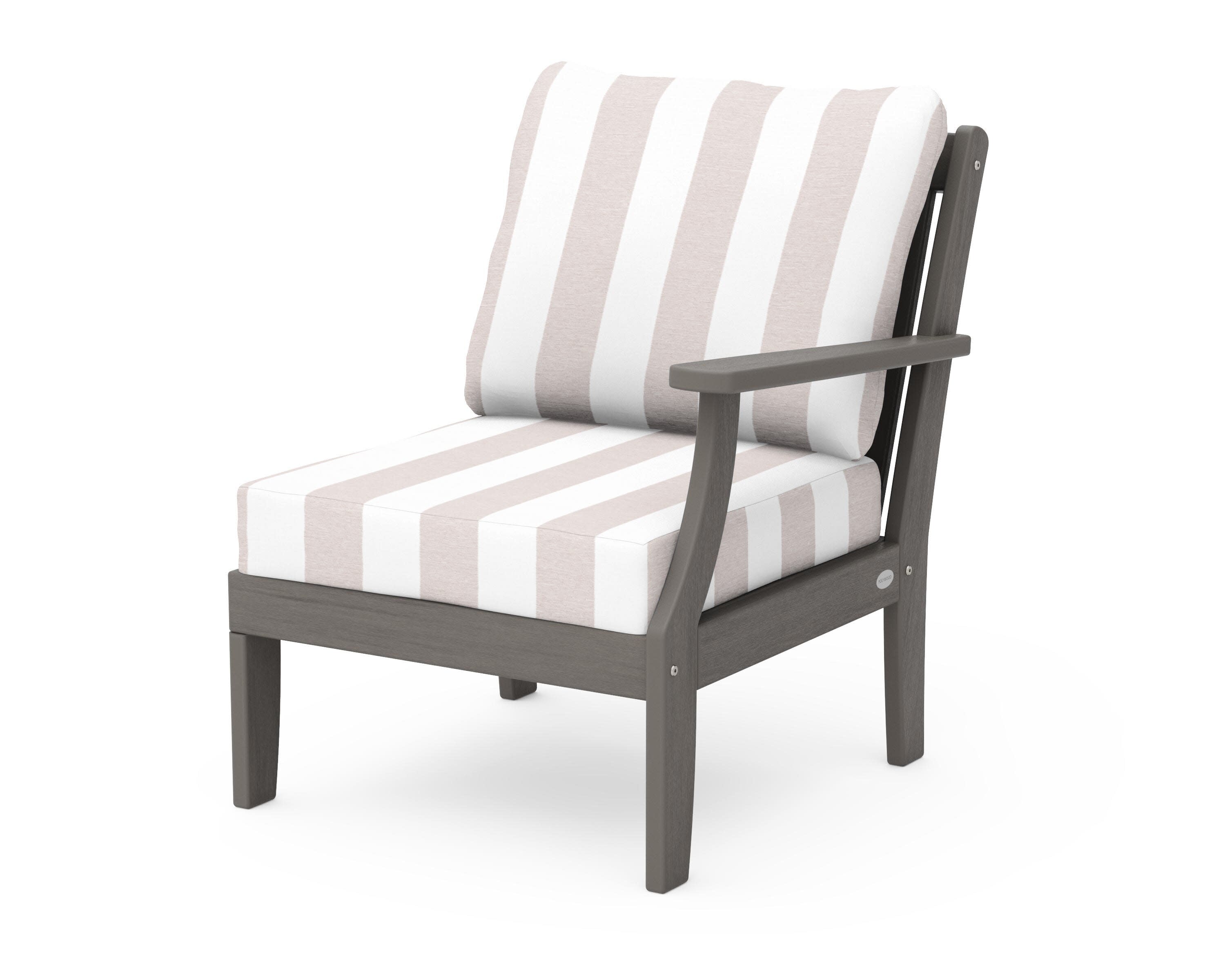 Braxton Modular Right Arm Chair in Driftwood / Cabana Stripe Dune Burlap