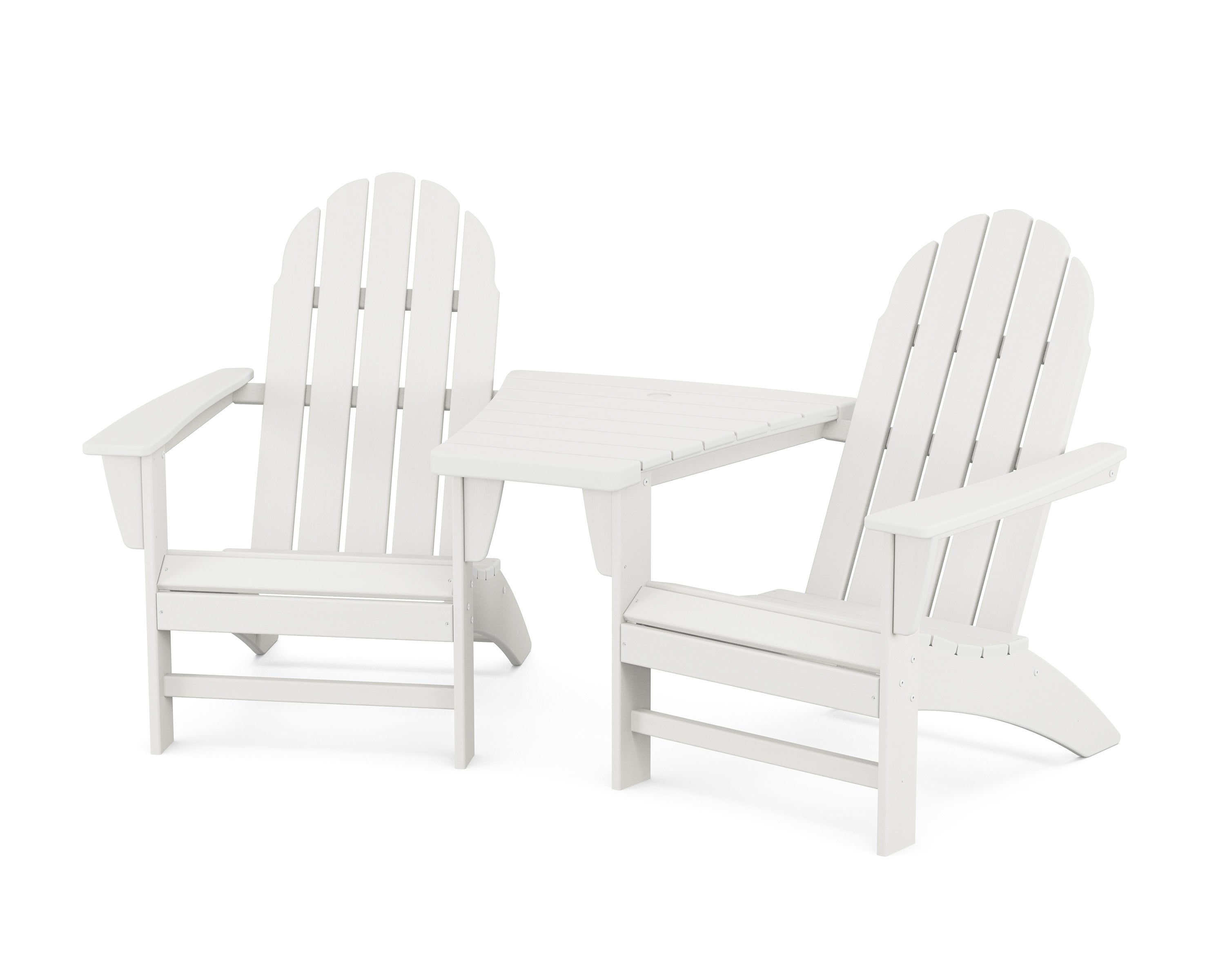 Vineyard 3-Piece Adirondack Set with Angled Connecting Table in Vintage White
