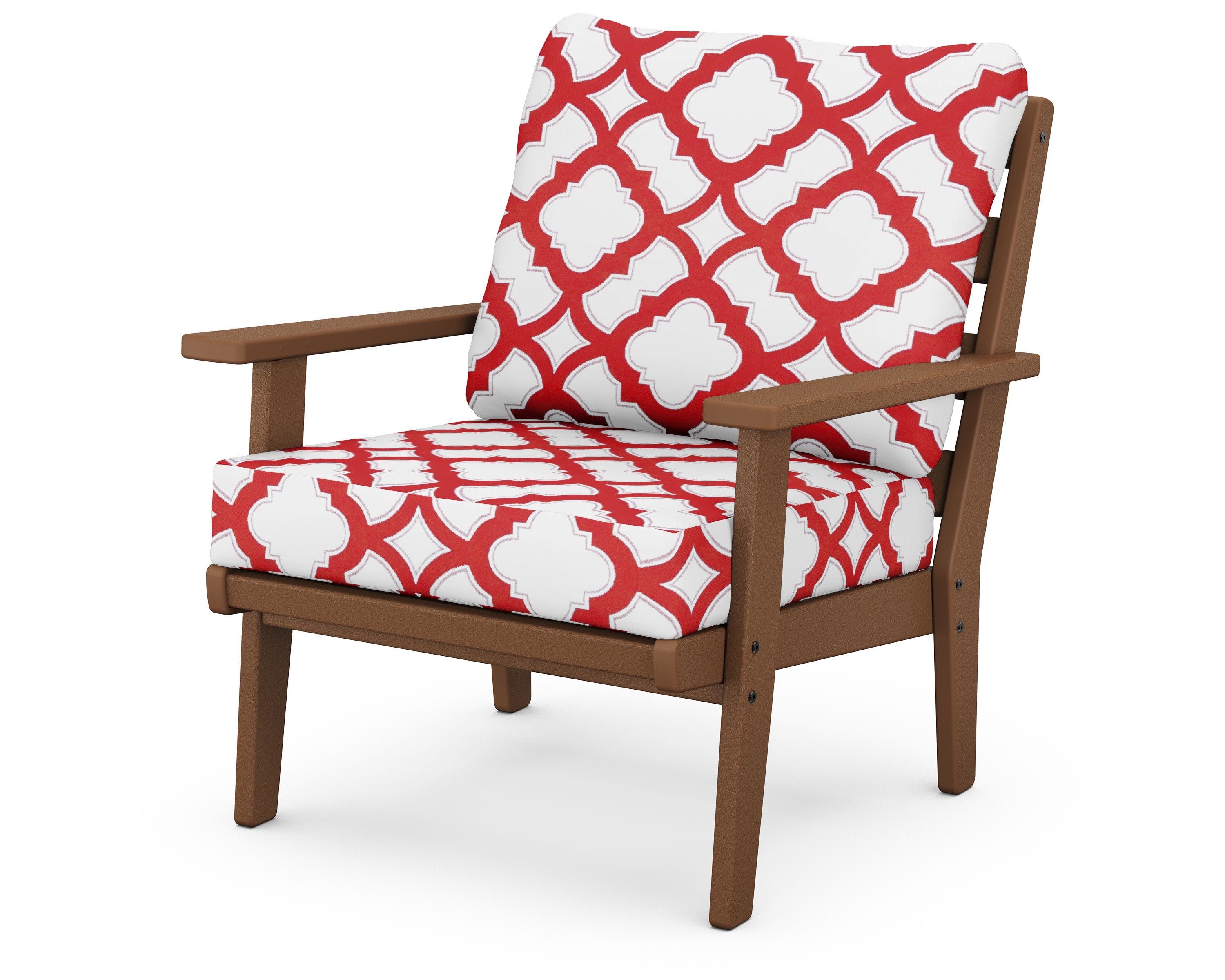 Grant Park Deep Seating Chair in Teak / Trellis Crimson