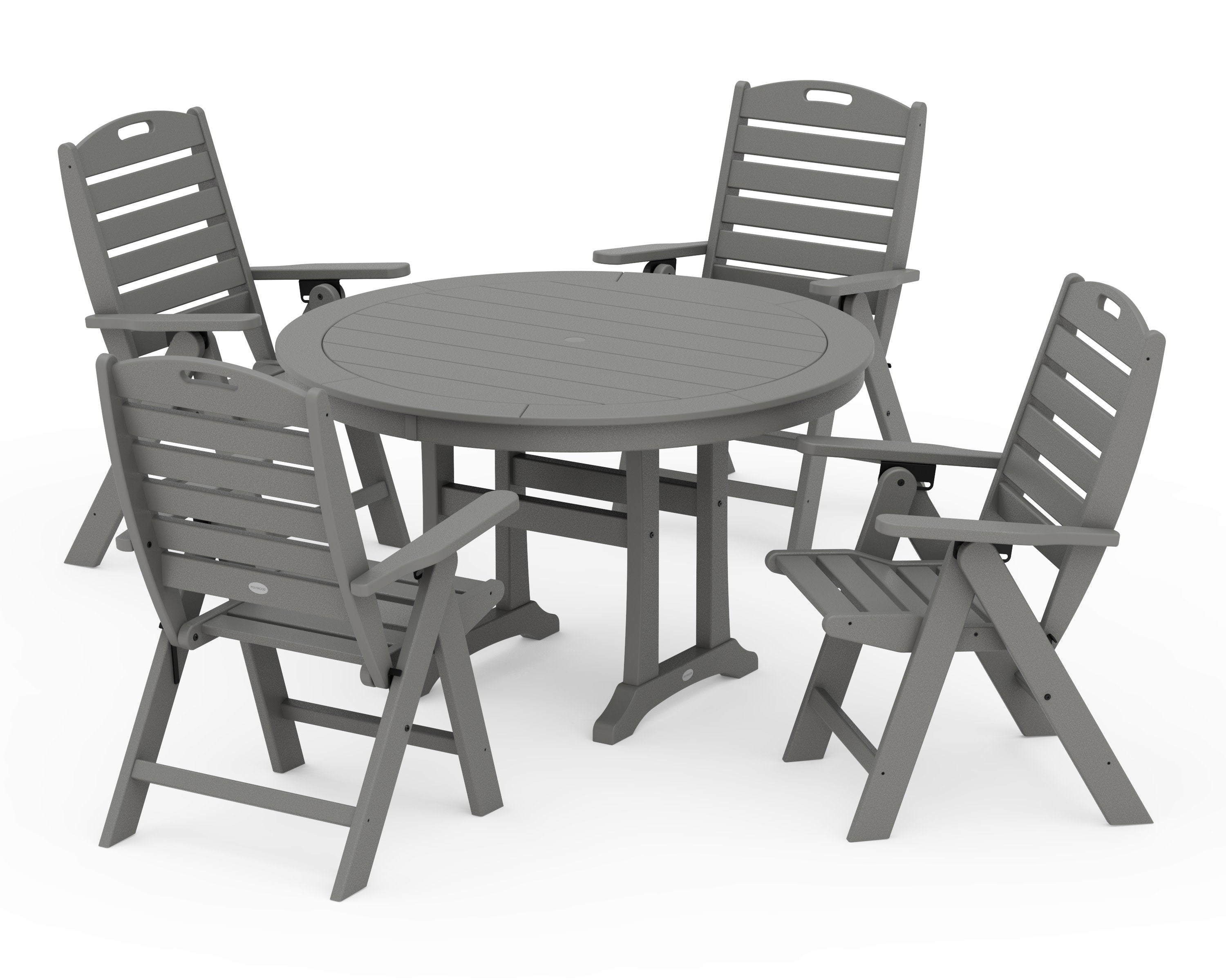 Nautical Highback Chair 5-Piece Round Dining Set with Trestle Legs