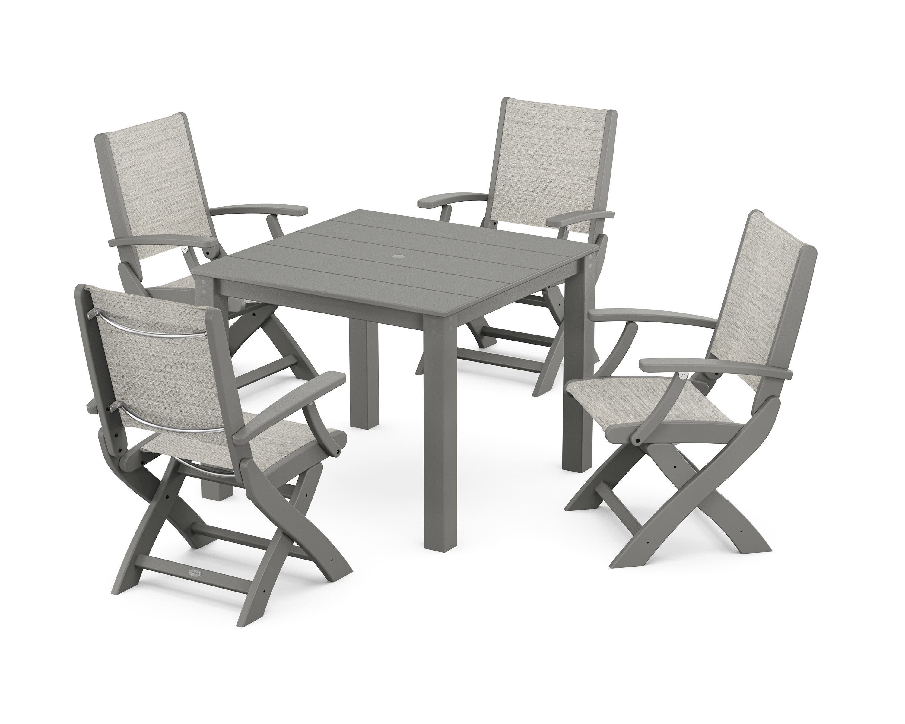 Coastal Folding Chair 5-Piece Parsons Dining Set in Slate Grey / Birch Sling