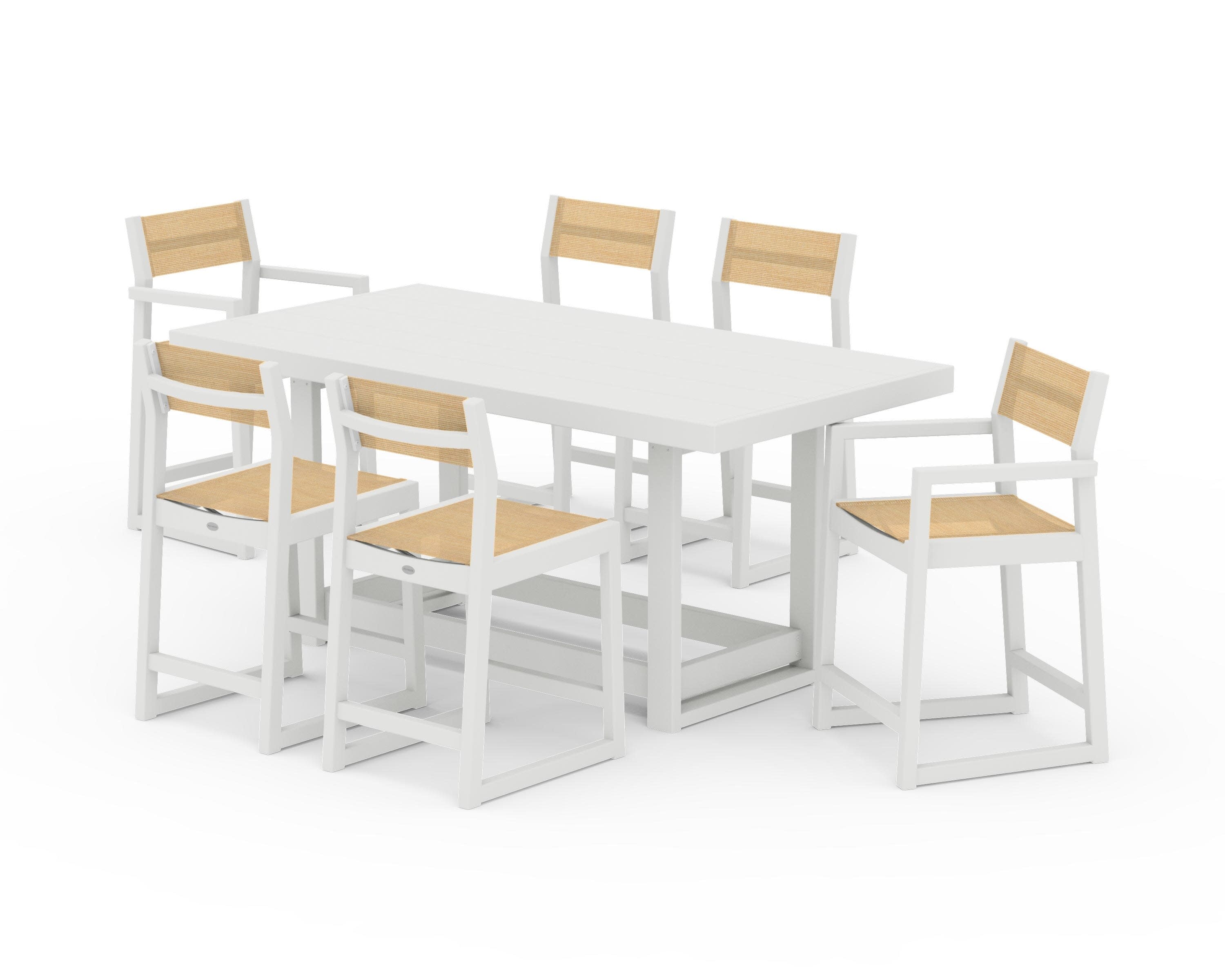 EDGE Sling 7-Piece Counter Table Set in Vintage White / Dupioni Apricot Sling