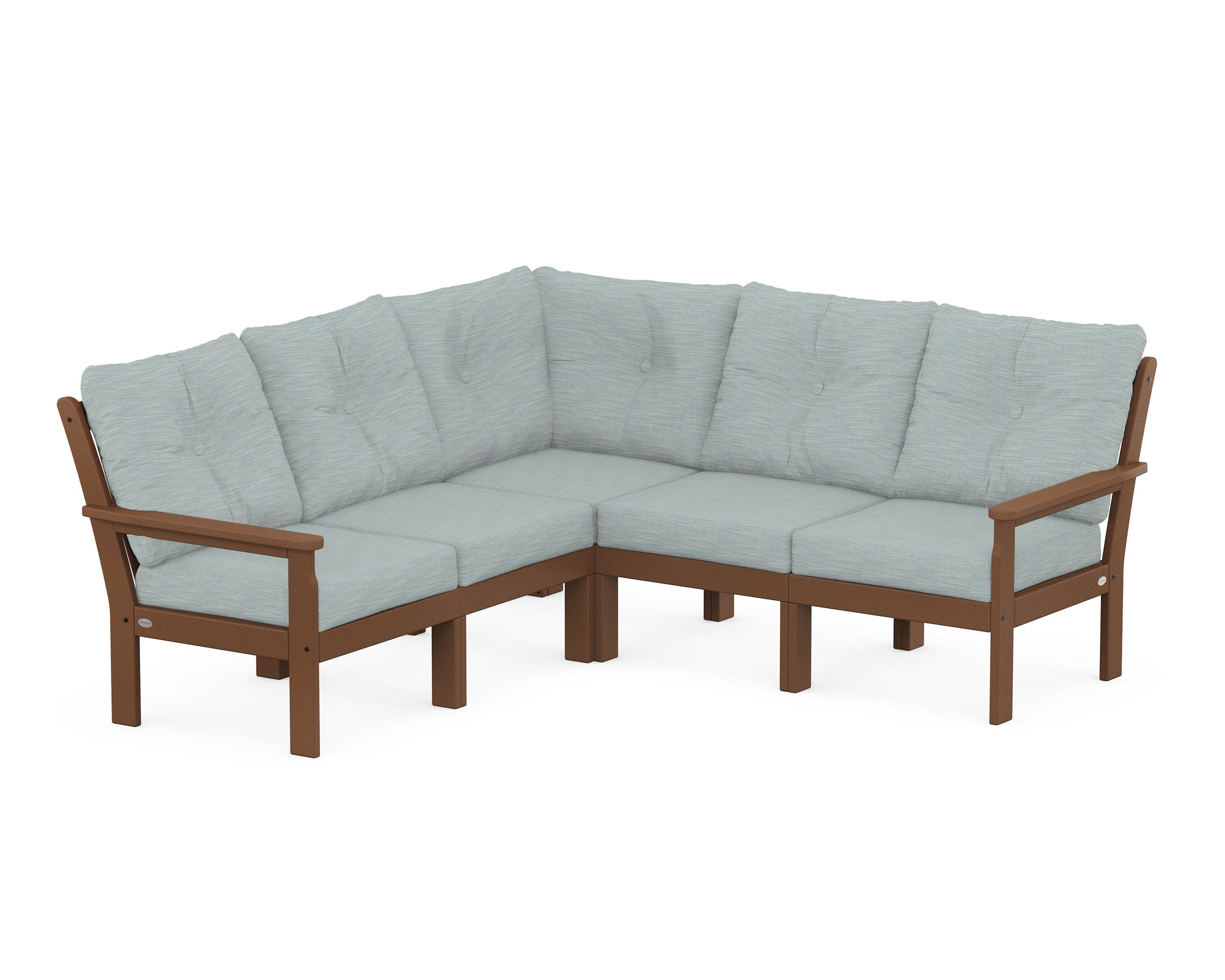 Vineyard 5-Piece Sectional in Teak / Soothe Mist