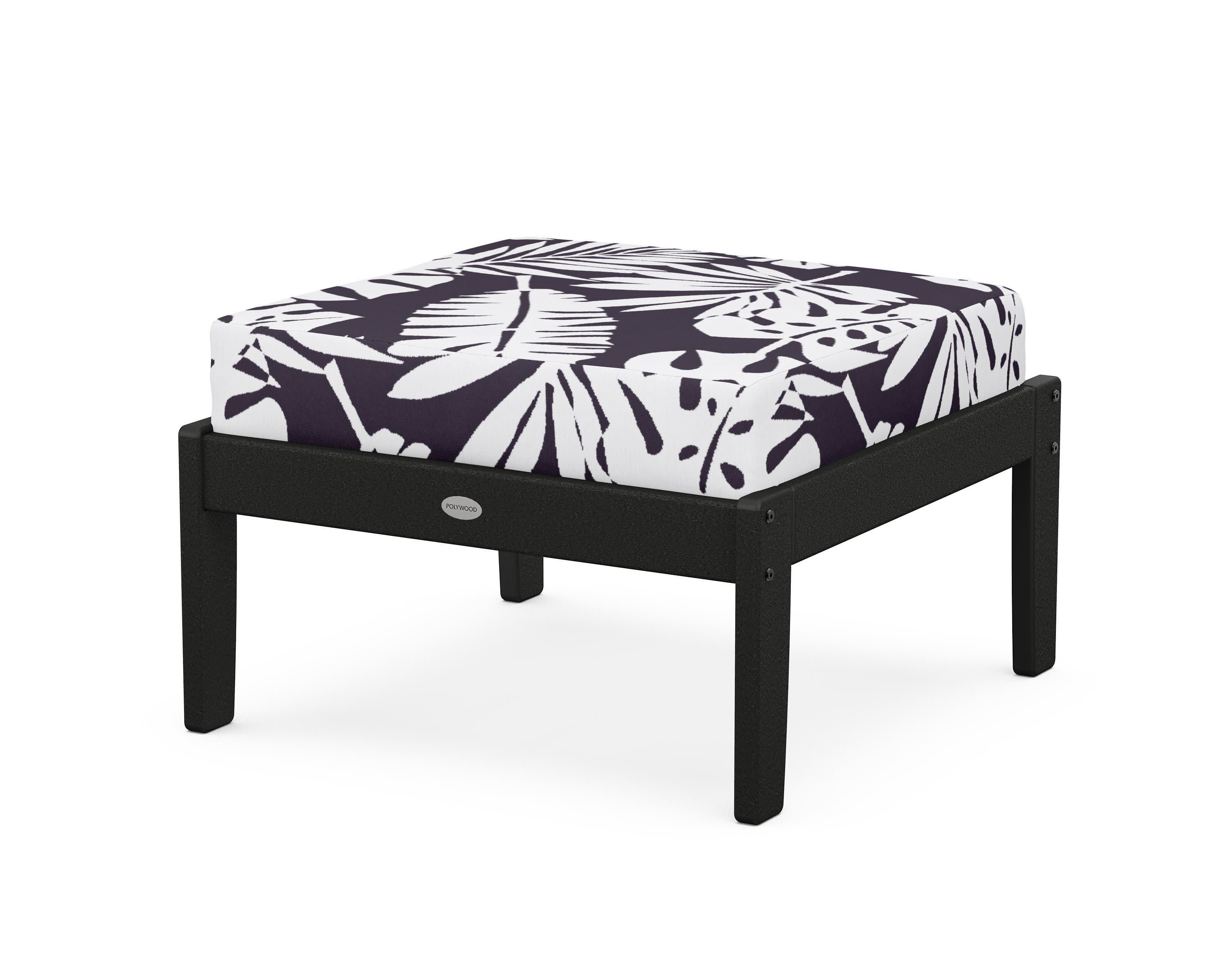 Braxton Deep Seating Ottoman in Black / Leaf Navy