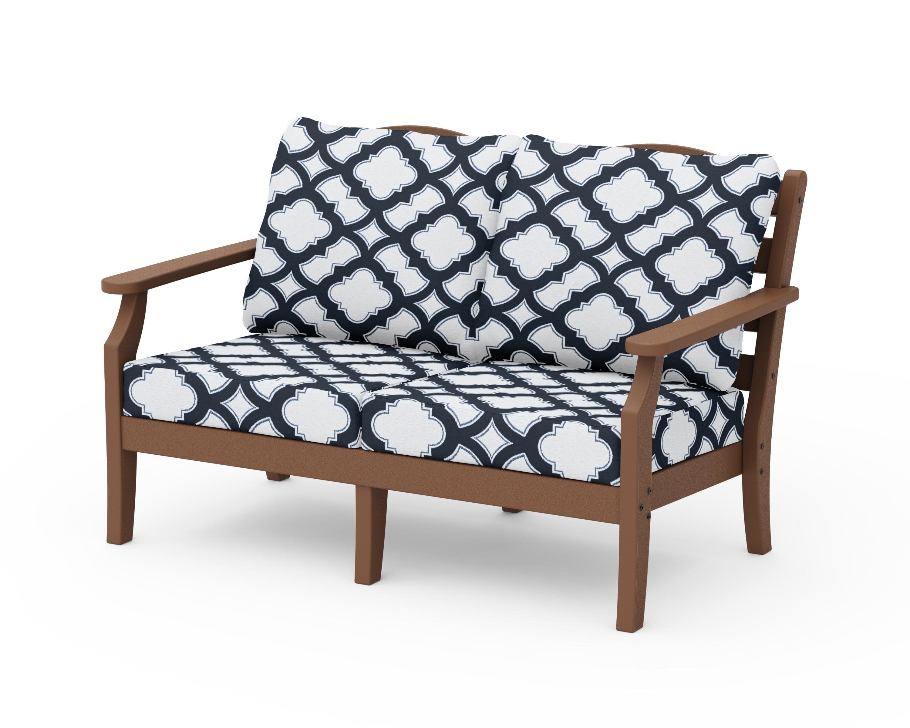 Savannah Deep Seating Loveseat in Teak / Trellis Marine Indigo