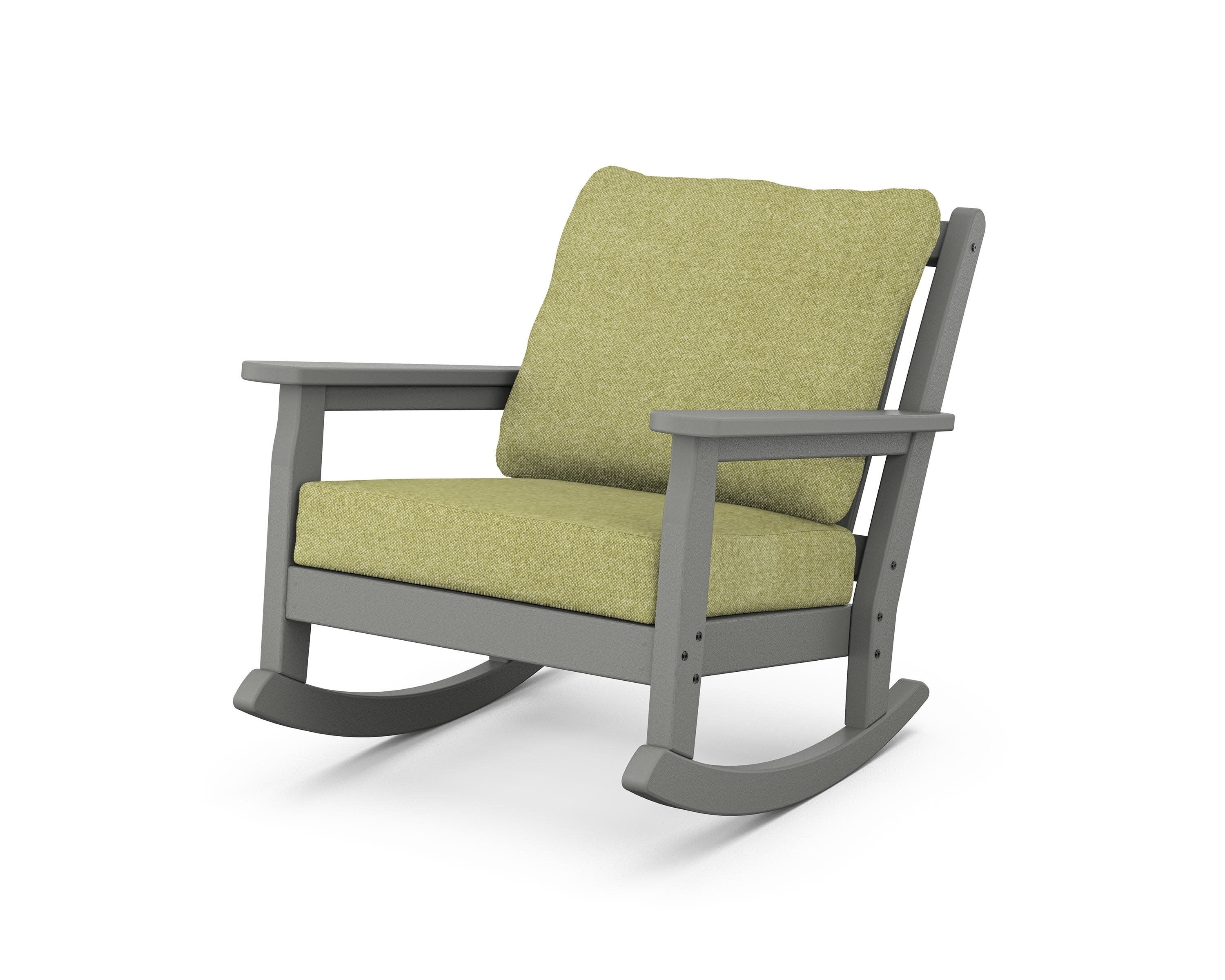 Chippendale Deep Seating Rocking Chair in Slate Grey / Chartreuse Boucle