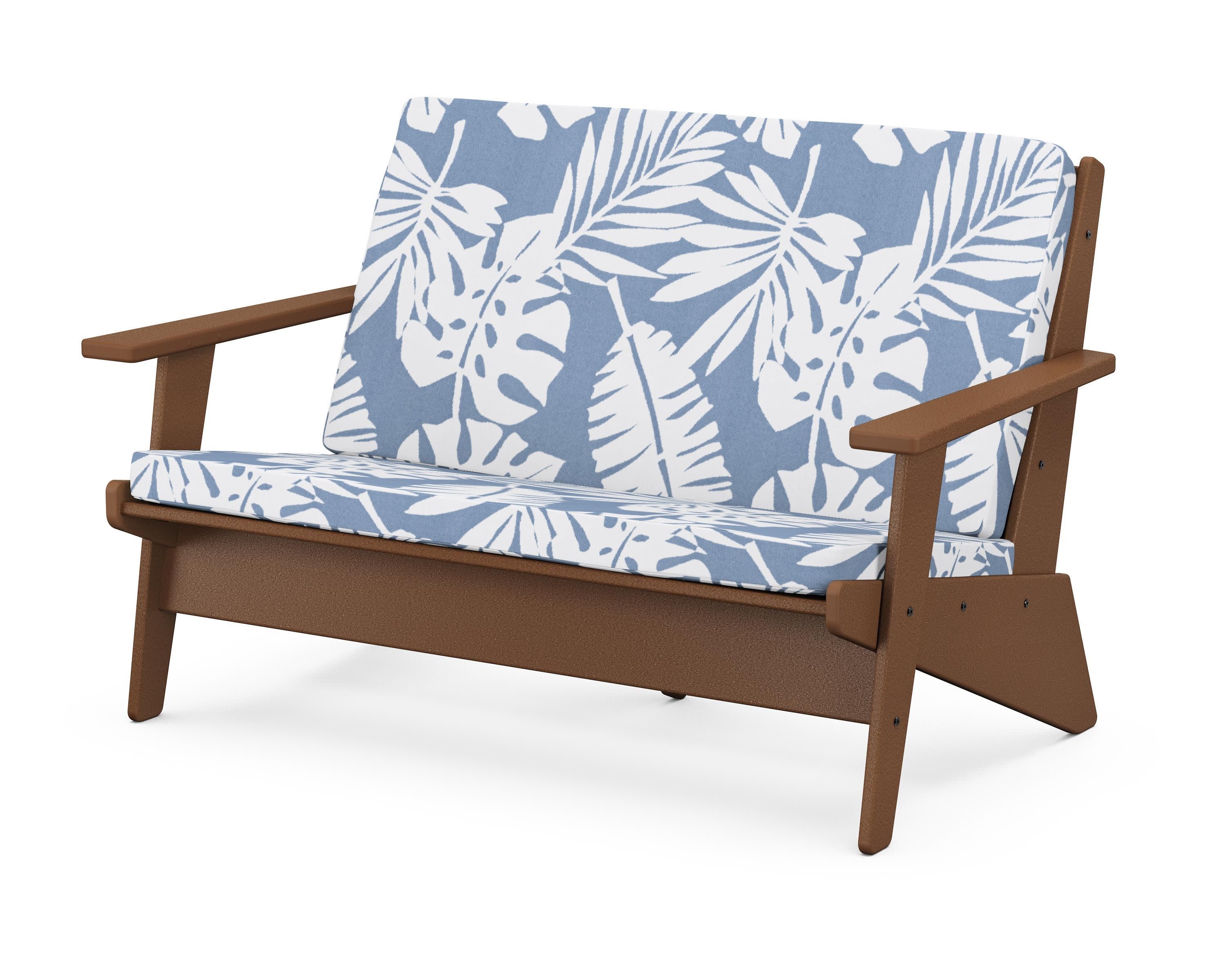 Riviera Modern Lounge Loveseat in Teak / Leaf Sky Blue