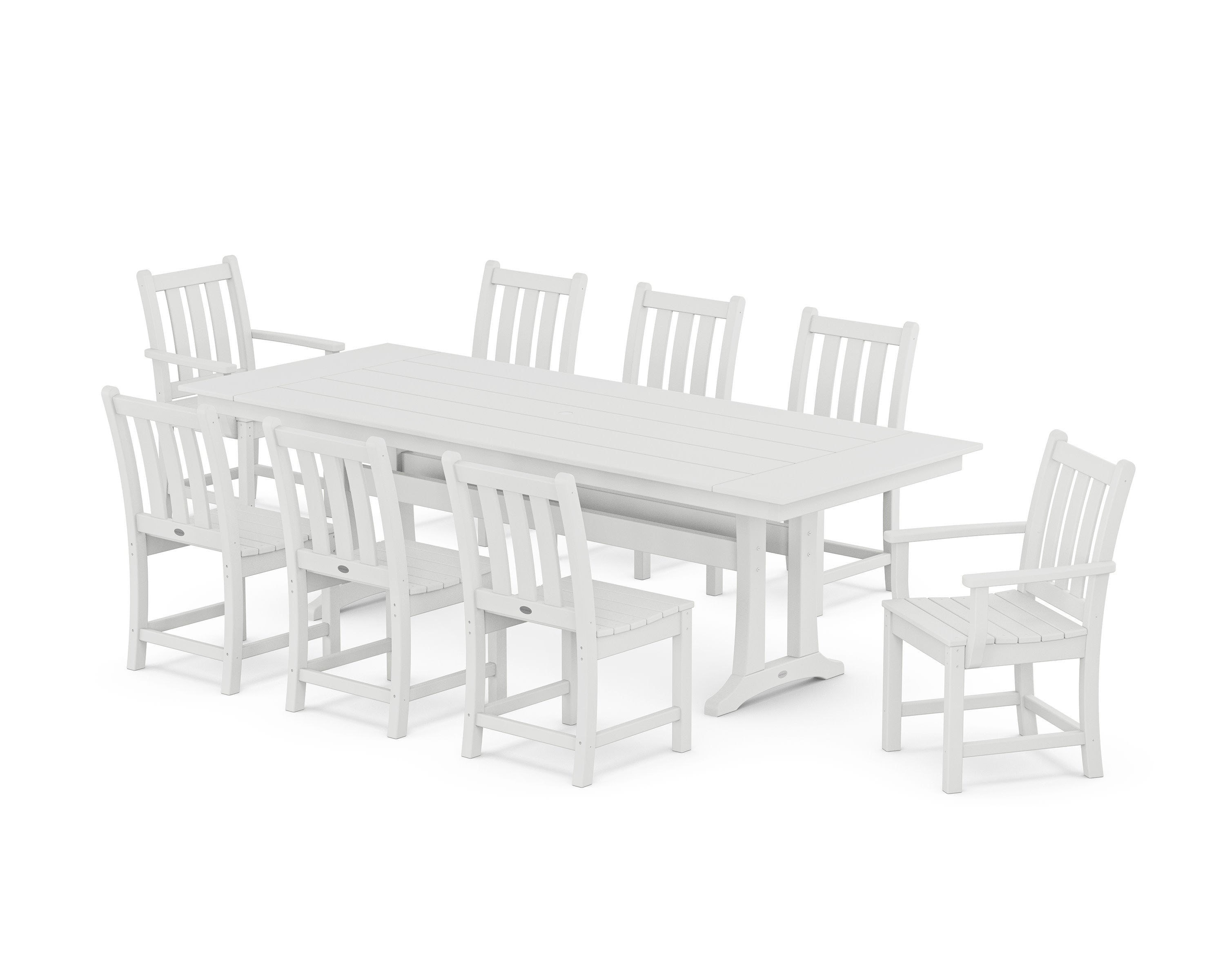 Traditional Garden 9-Piece Farmhouse Dining Set with Trestle Legs in White