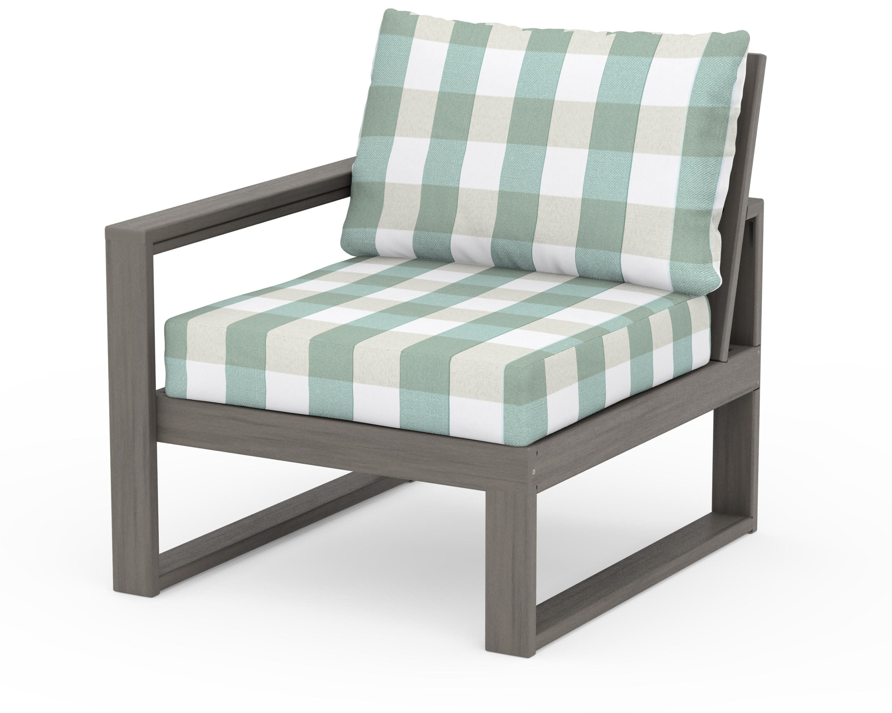 EDGE Modular Left Arm Chair in Driftwood / Buffalo Plaid Glacier Spa