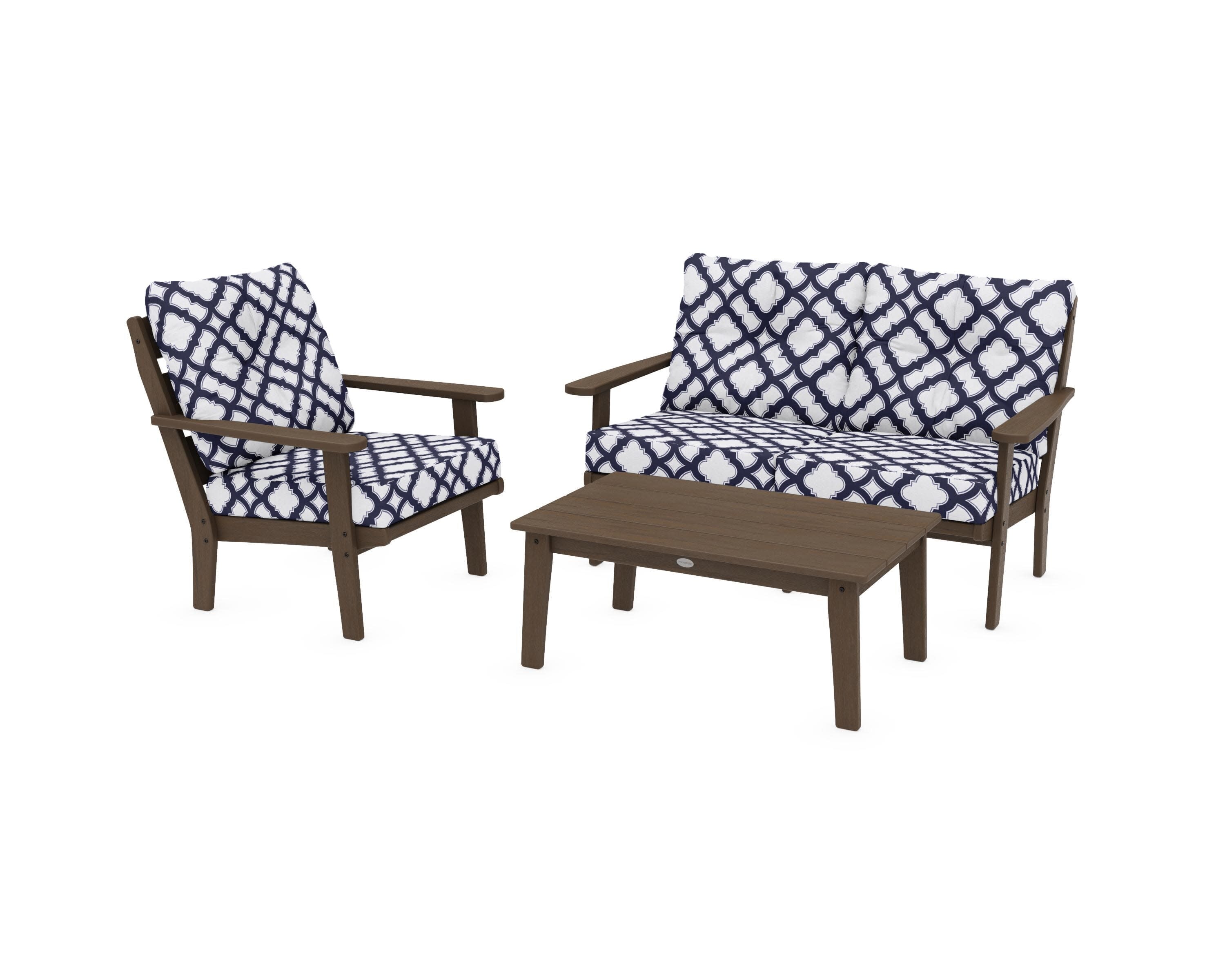 Lakeside 3-Piece Deep Seating Set in Kona / Trellis Navy