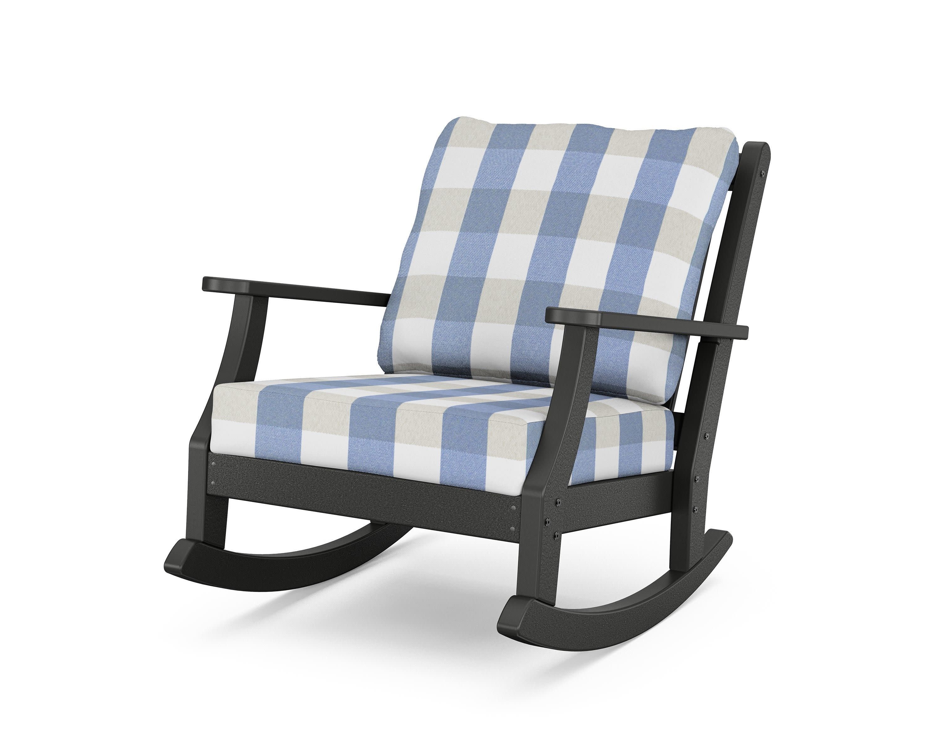 Wovendale Deep Seating Rocking Chair in Black / Buffalo Plaid Sky Blue