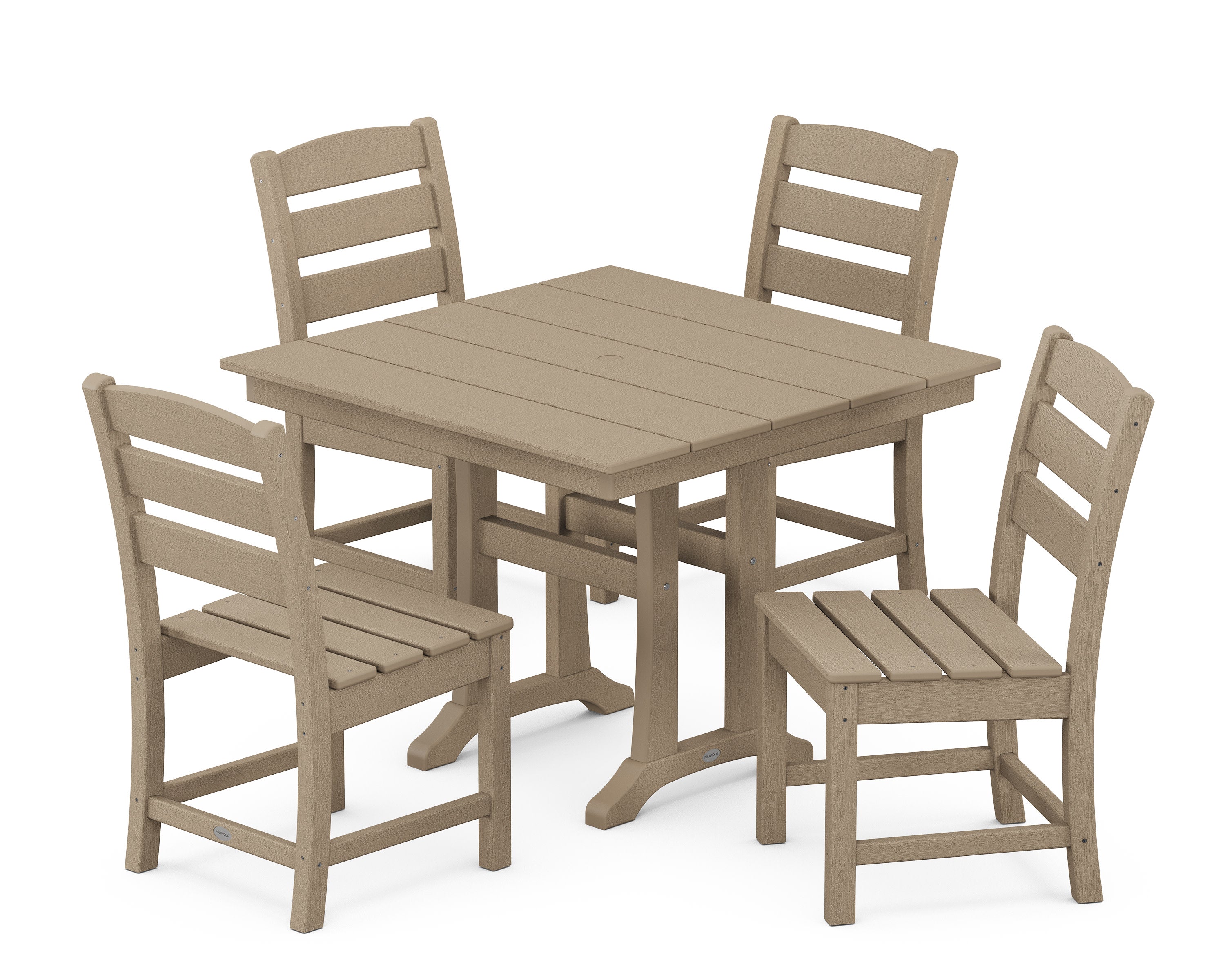 Lakeside 5-Piece Farmhouse Trestle Side Chair Dining Set in Vintage Sahara