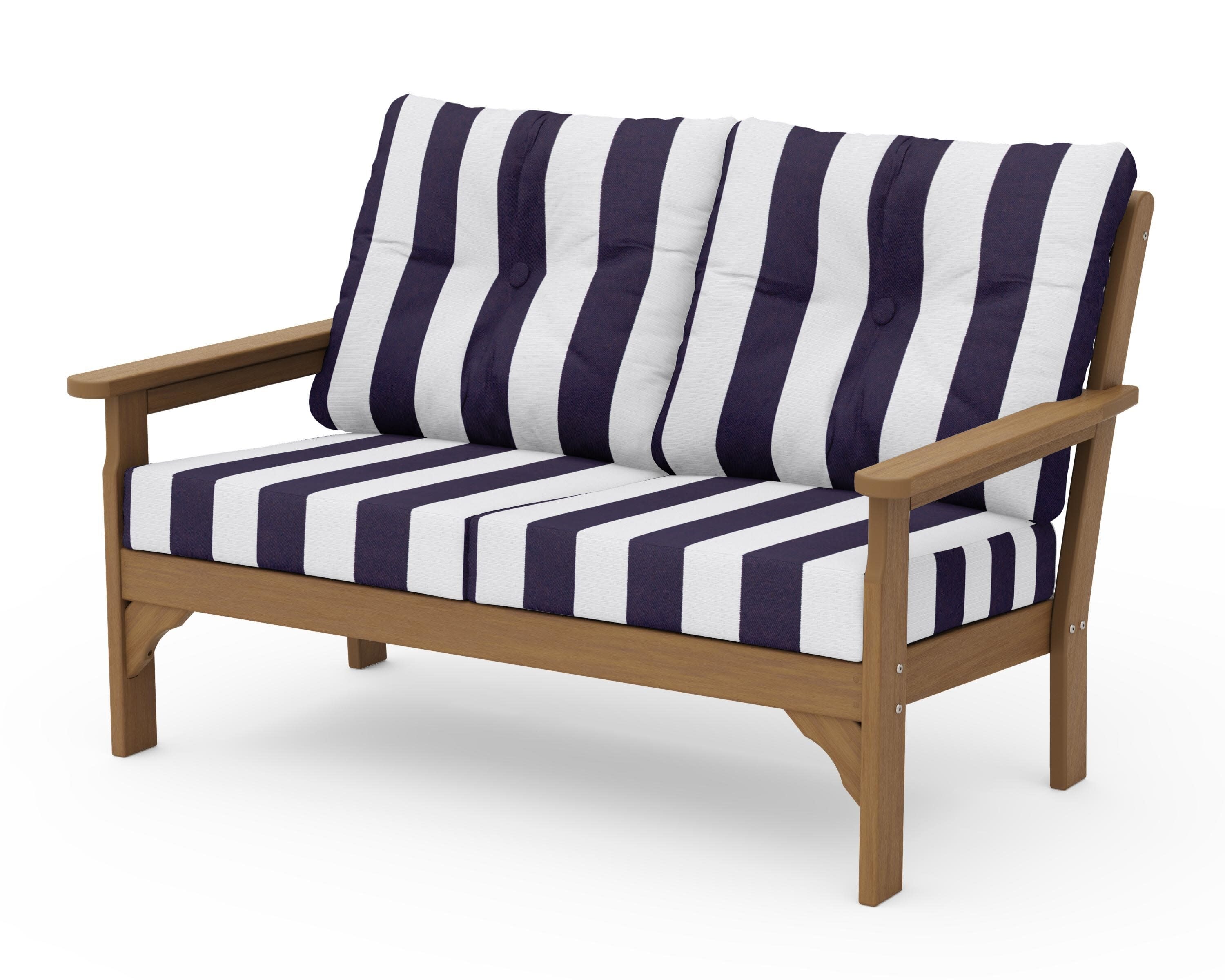 Vineyard Deep Seating Loveseat in Natural / Cabana Stripe Navy