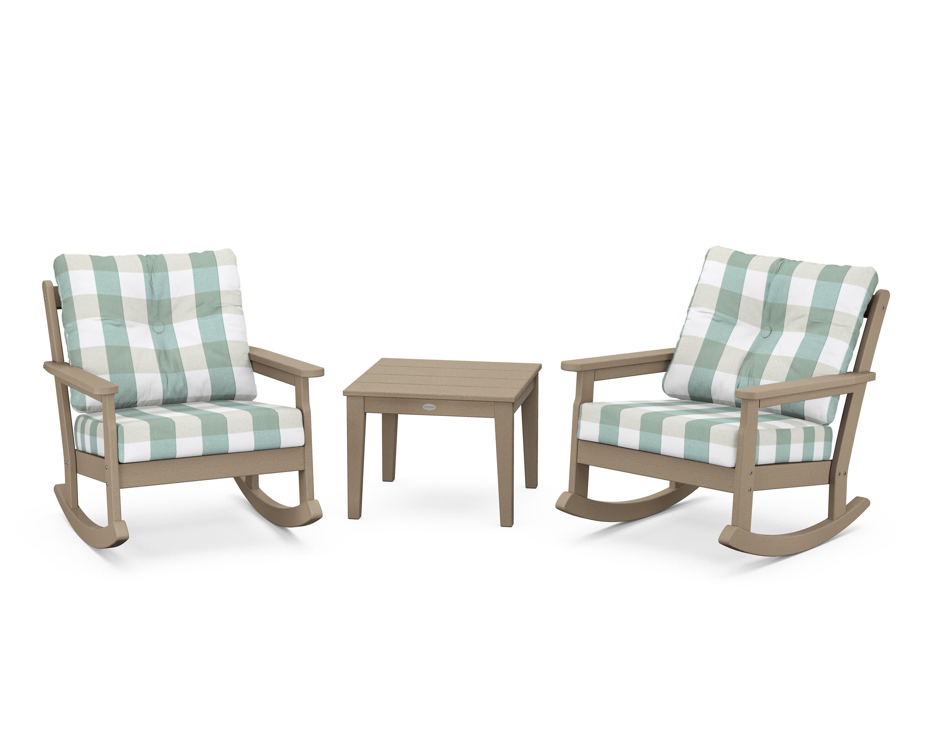 Vineyard 3-Piece Deep Seating Rocker Set in Vintage Sahara / Buffalo Plaid Glacier Spa