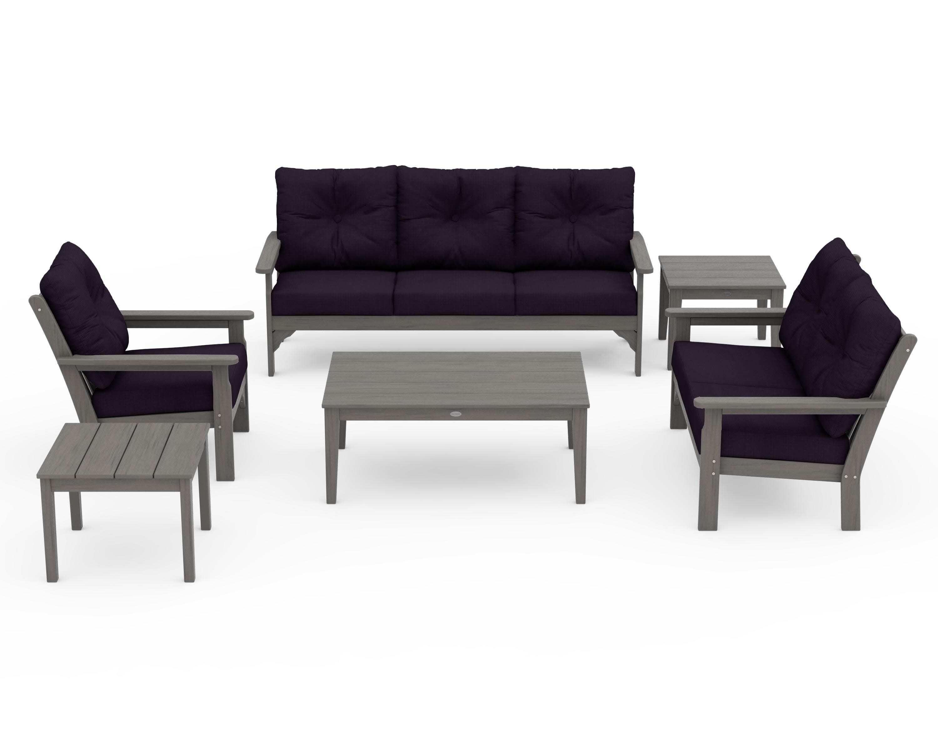 Vineyard 6-Piece Deep Seating Set in Driftwood / Navy Linen