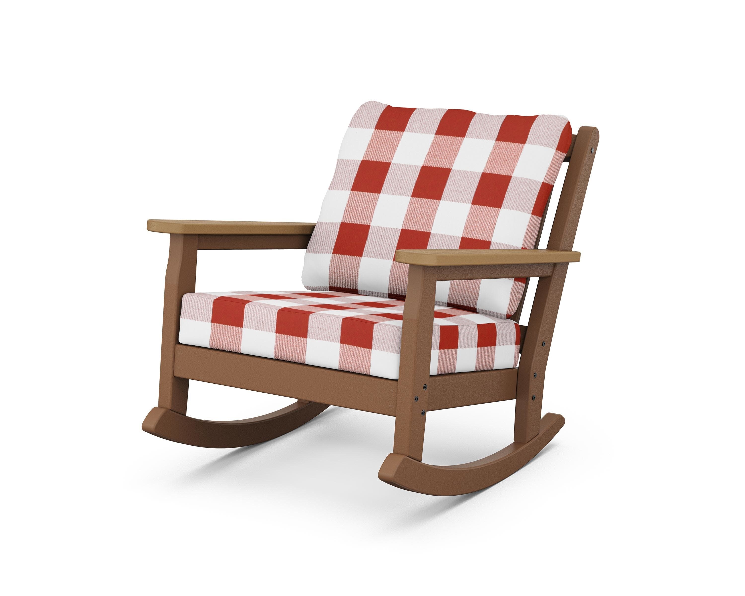 Chippendale Deep Seating Rocking Chair in Teak / Natural / Buffalo Plaid Crimson