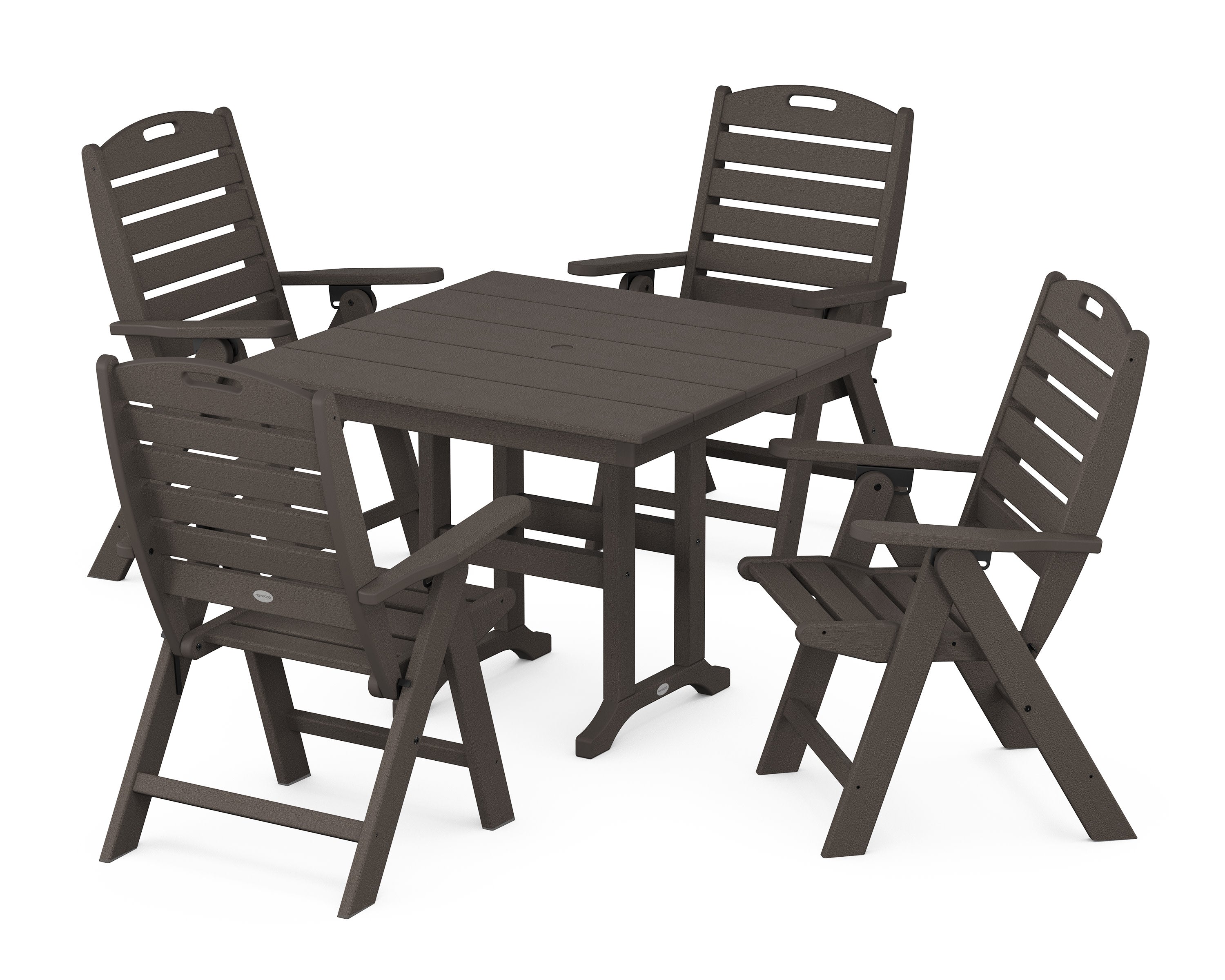 Nautical Folding Highback Chair 5-Piece Farmhouse Dining Set in Vintage Coffee