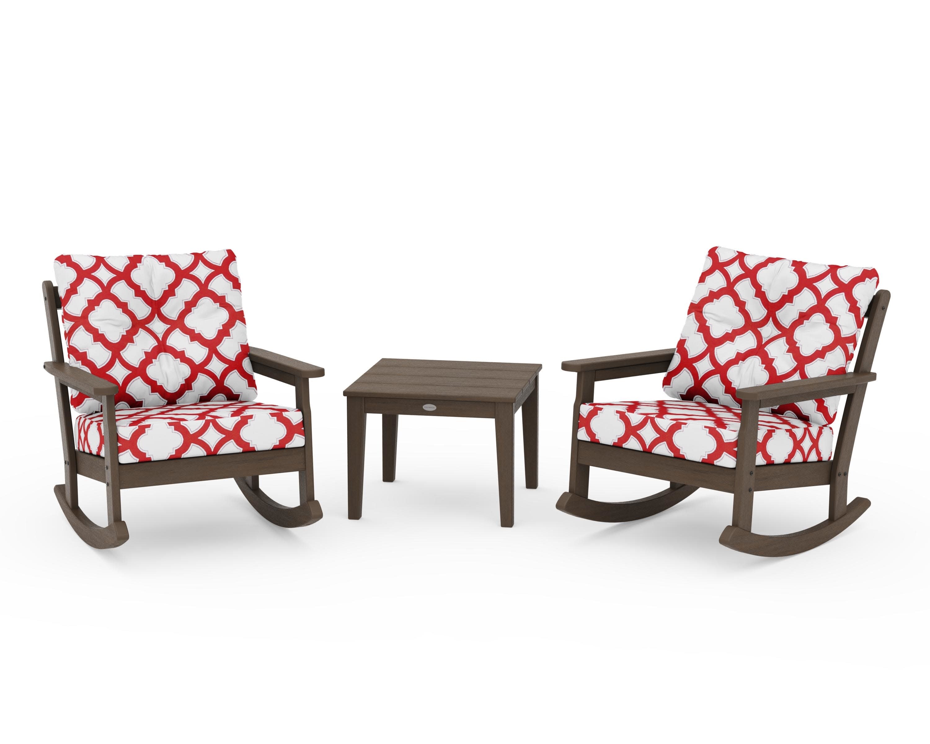 Vineyard 3-Piece Deep Seating Rocker Set in Kona / Trellis Crimson