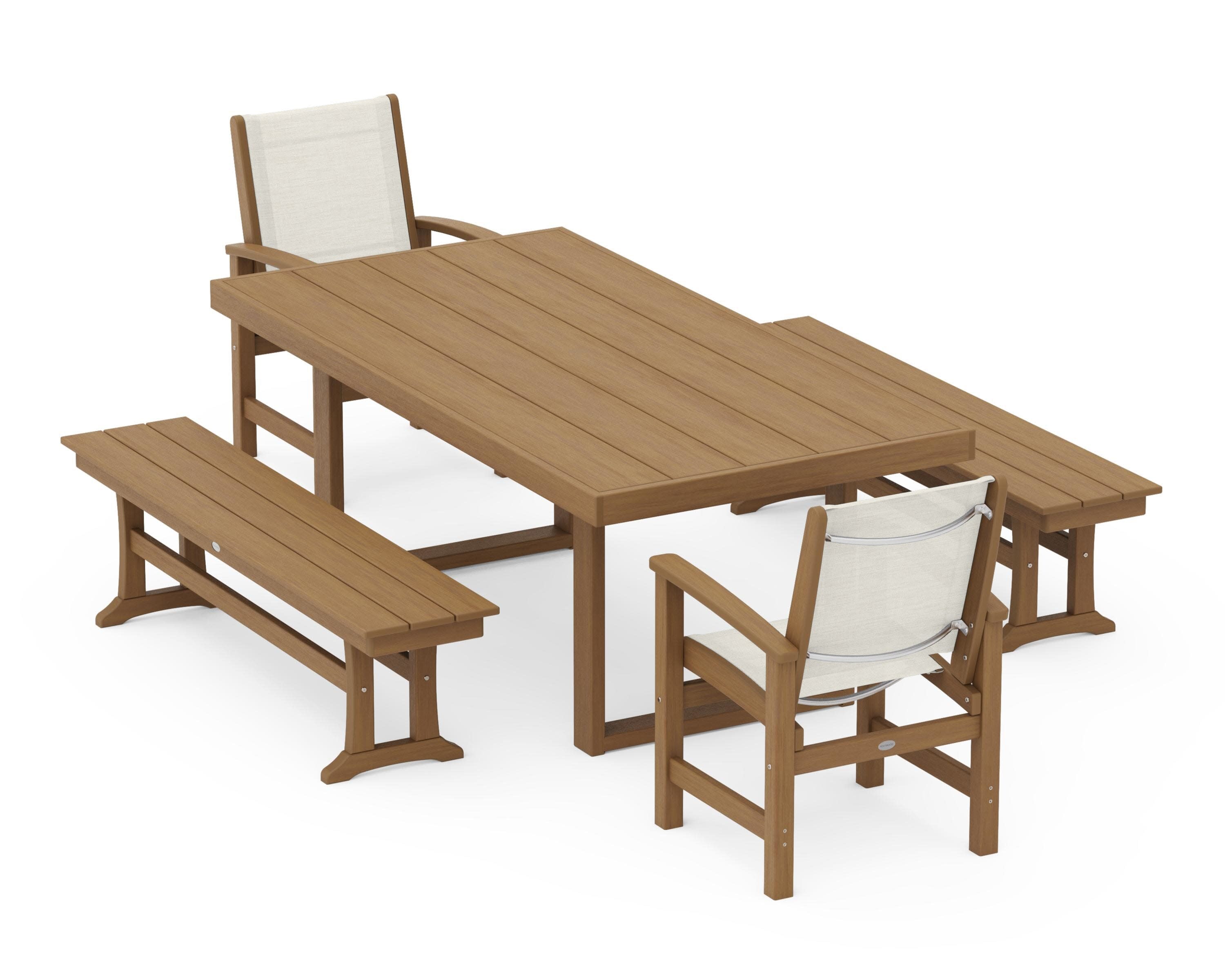 Coastal 5-Piece Dining Set with Trestle Legs in Natural / Parchment Sling