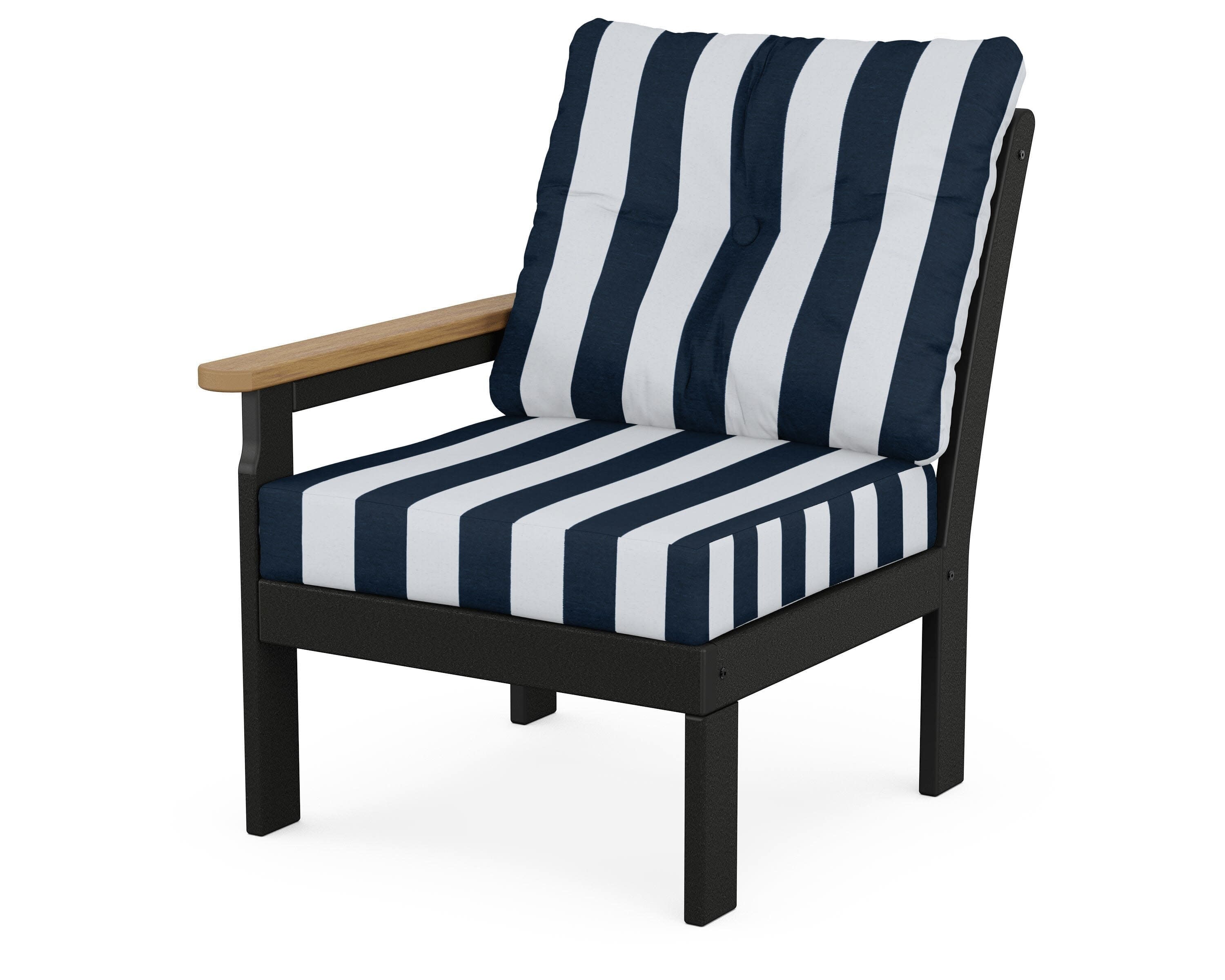 Vineyard Modular Left Arm Chair in Black / Natural / Cabana Stripe Marine Indigo