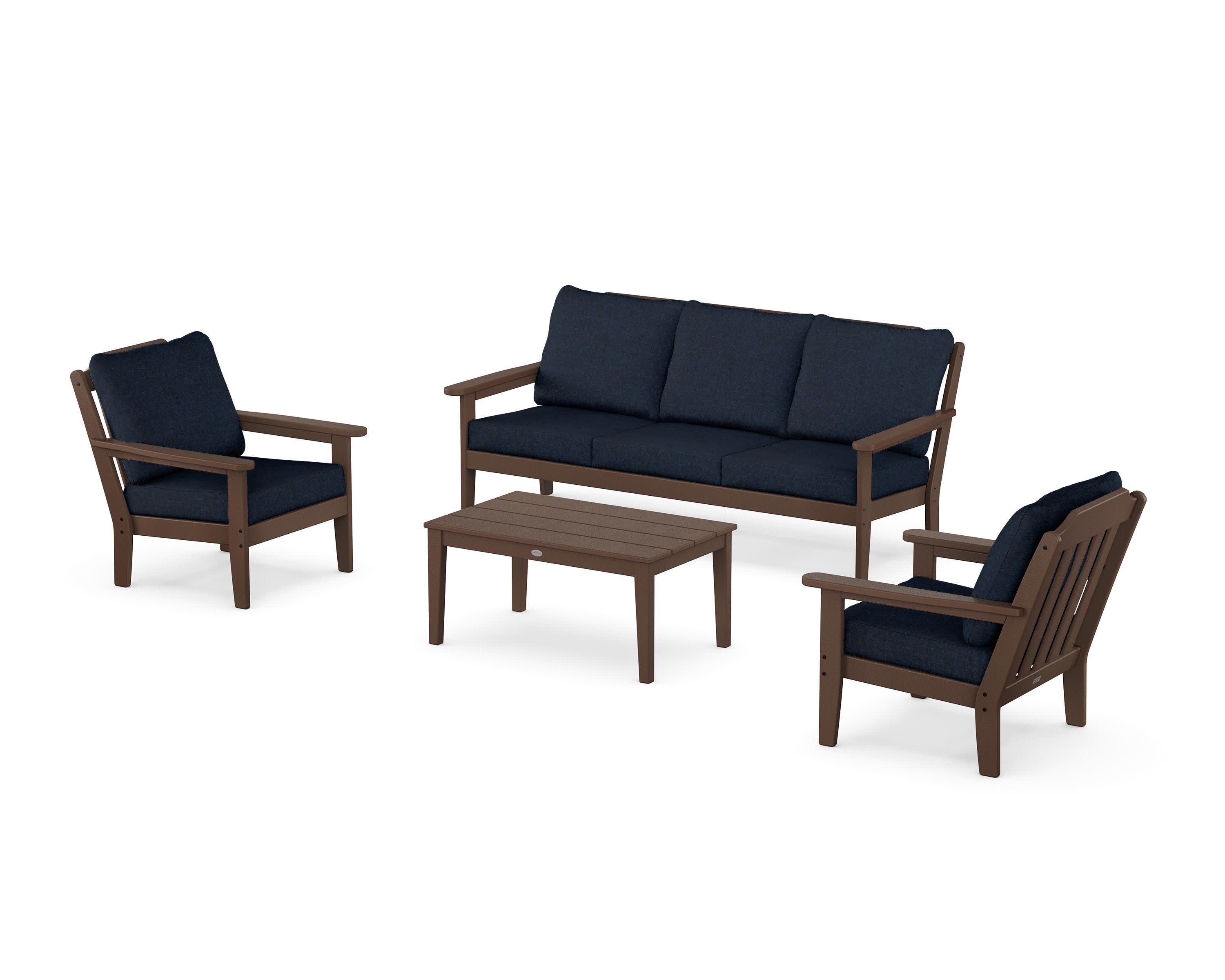 Cottage 4-Piece Deep Seating Set with Sofa in Mahogany / Marine Indigo