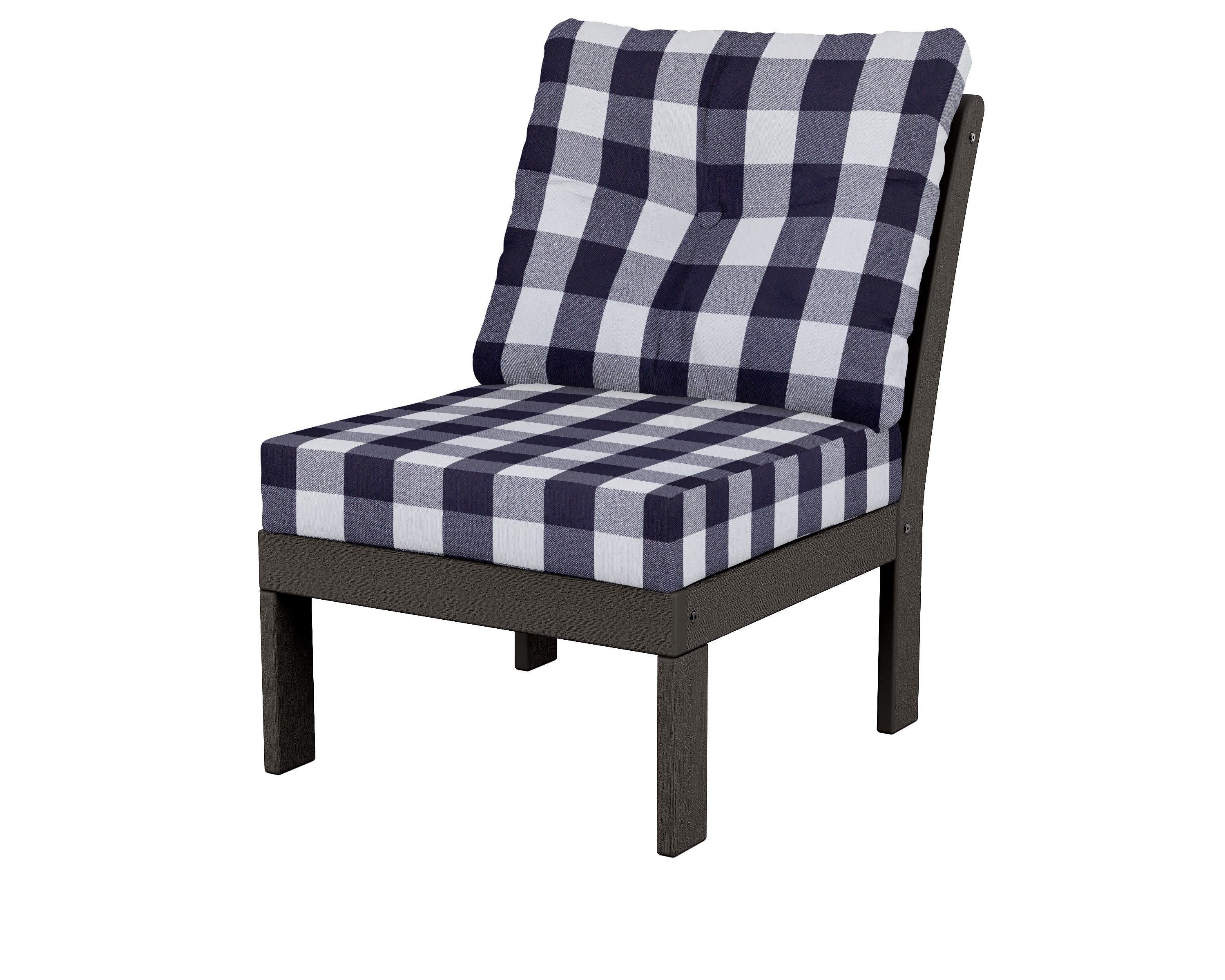 Vineyard Modular Armless Chair in Vintage Coffee / Buffalo Plaid Navy