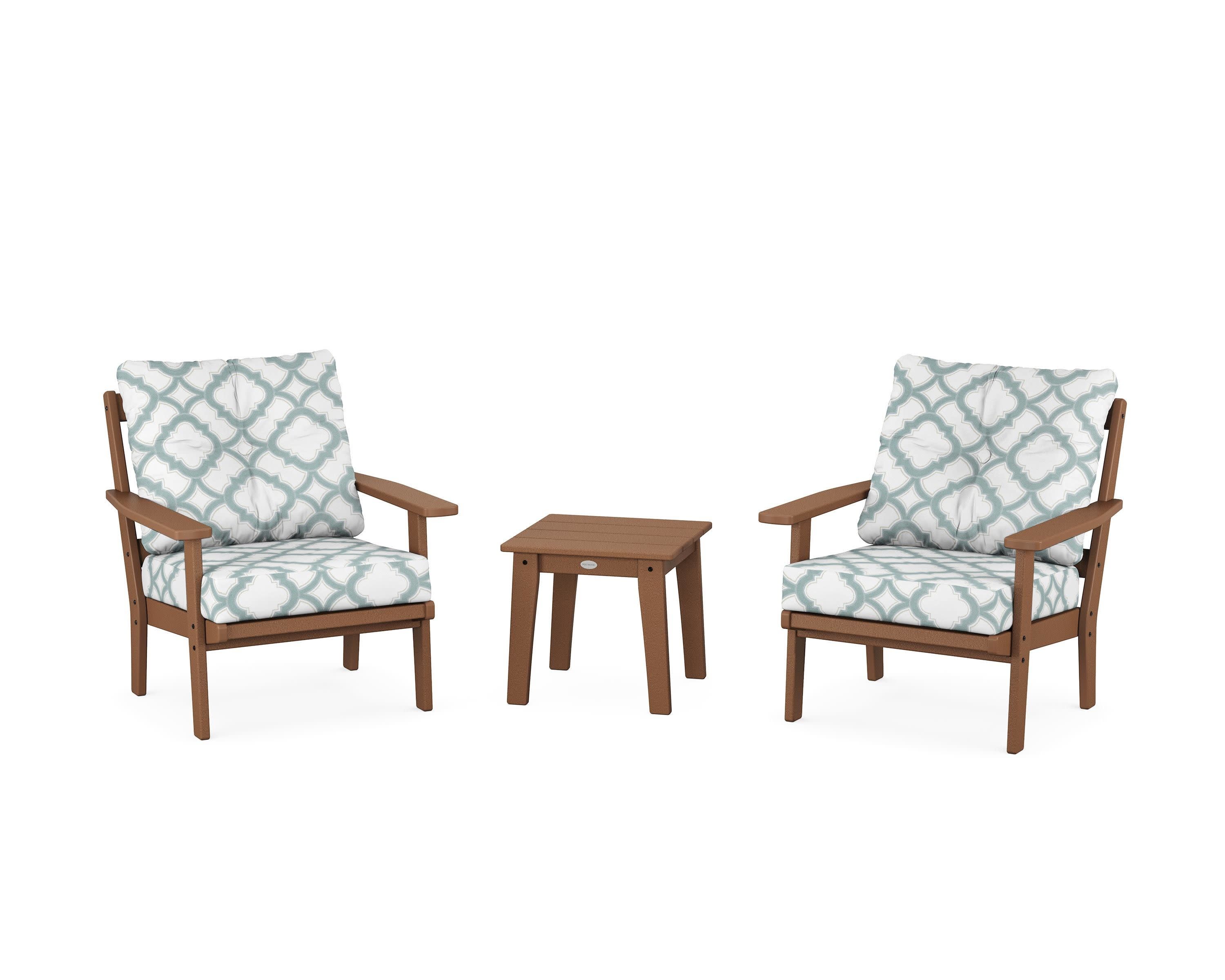 Oxford 3-Piece Deep Seating Set in Teak / Trellis Glacier Spa