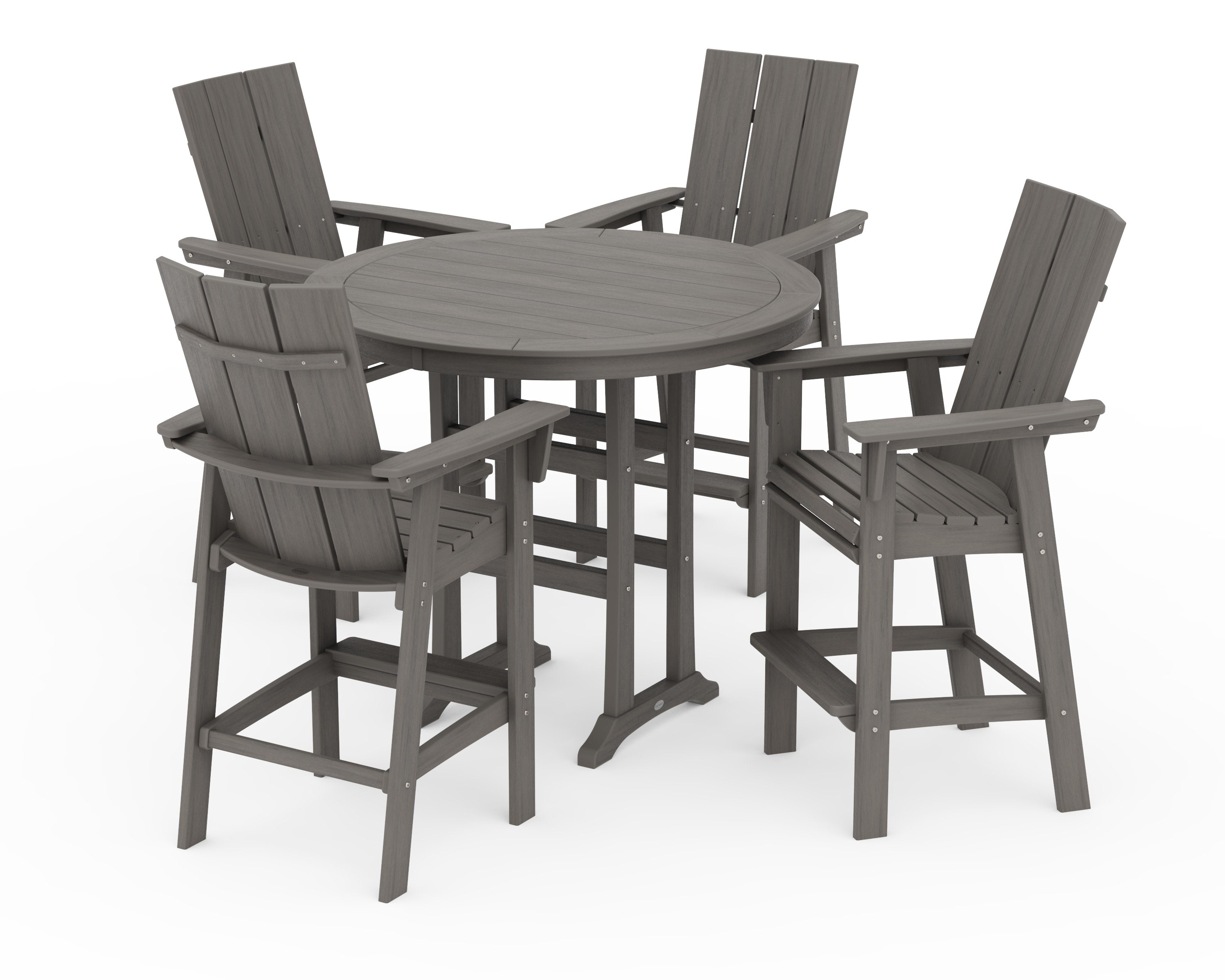 Modern Curveback Adirondack 5-Piece Nautical Trestle Bar Set in Driftwood