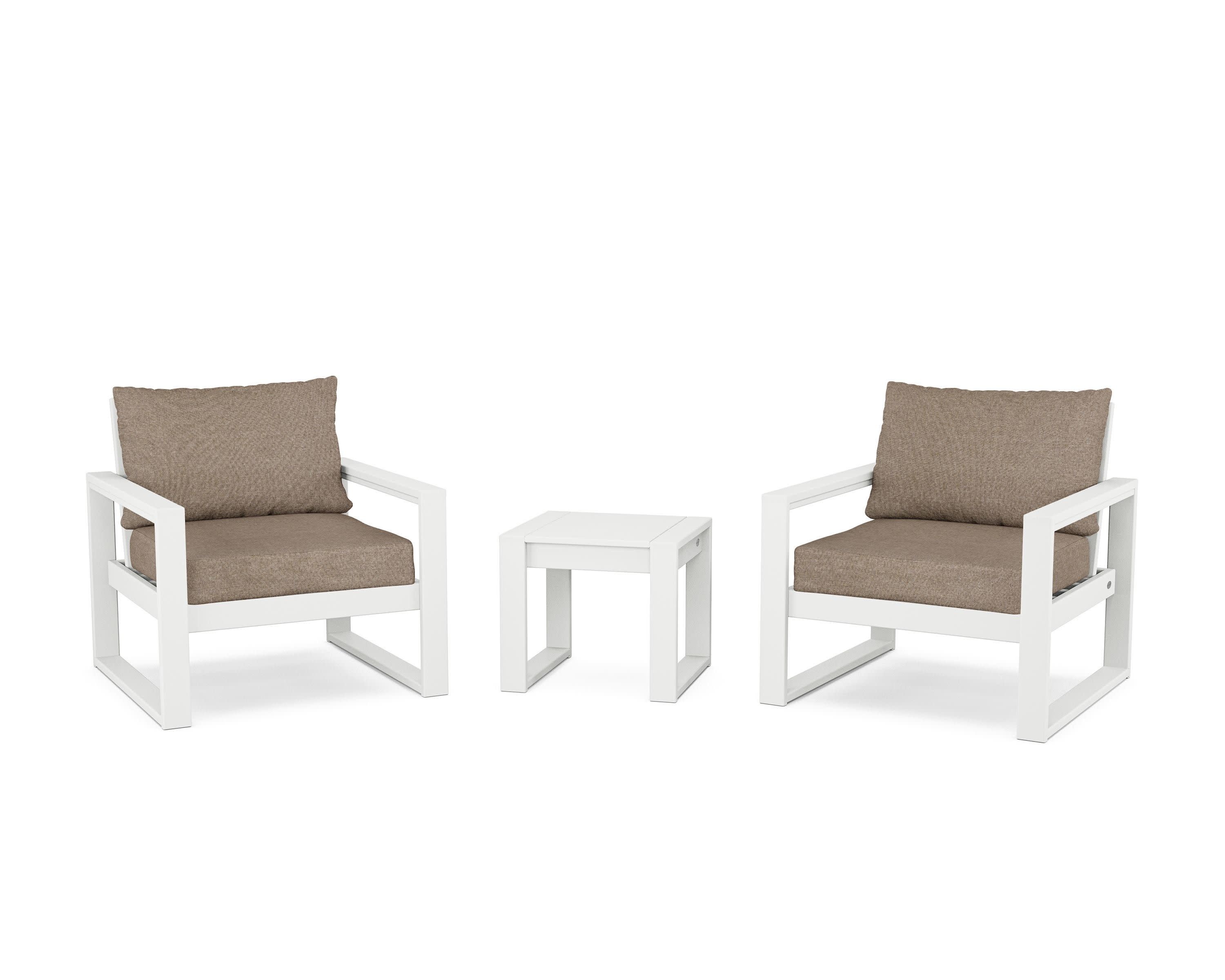 EDGE Sectional 3-Piece Deep Seating Set in White / Spiced Burlap
