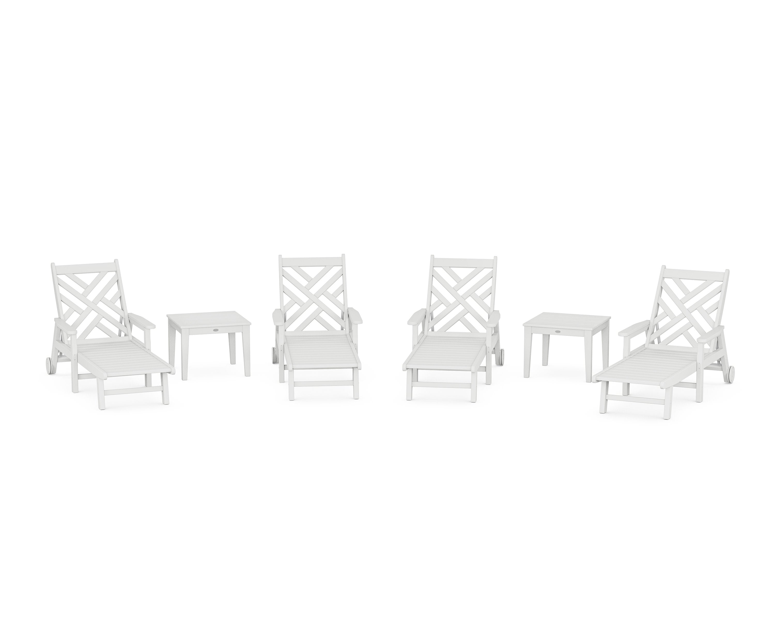 Chippendale 6-Piece Chaise Set with Arms and Wheels in White