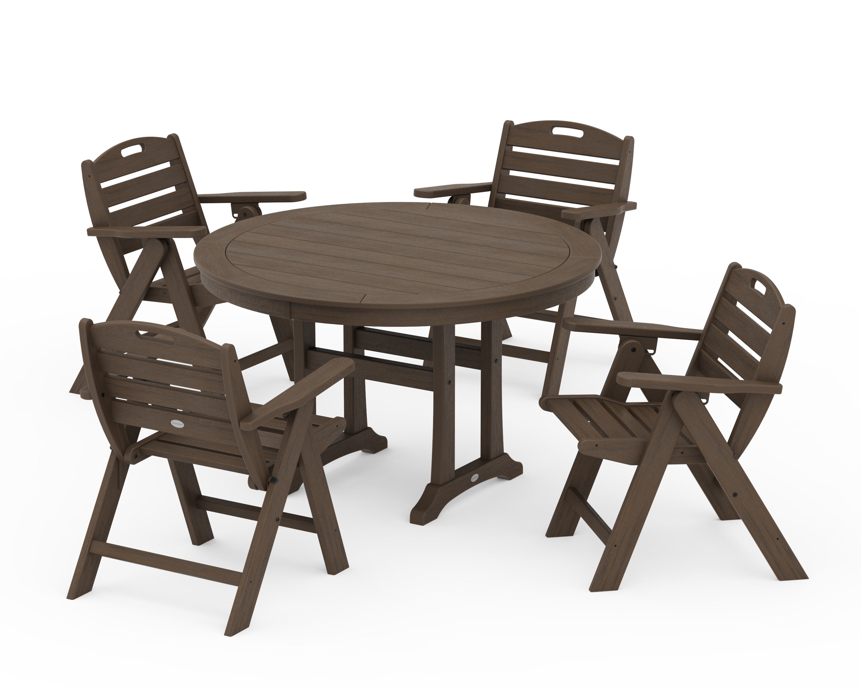 Nautical Folding Lowback Chair 5-Piece Round Dining Set With Trestle Legs in Kona