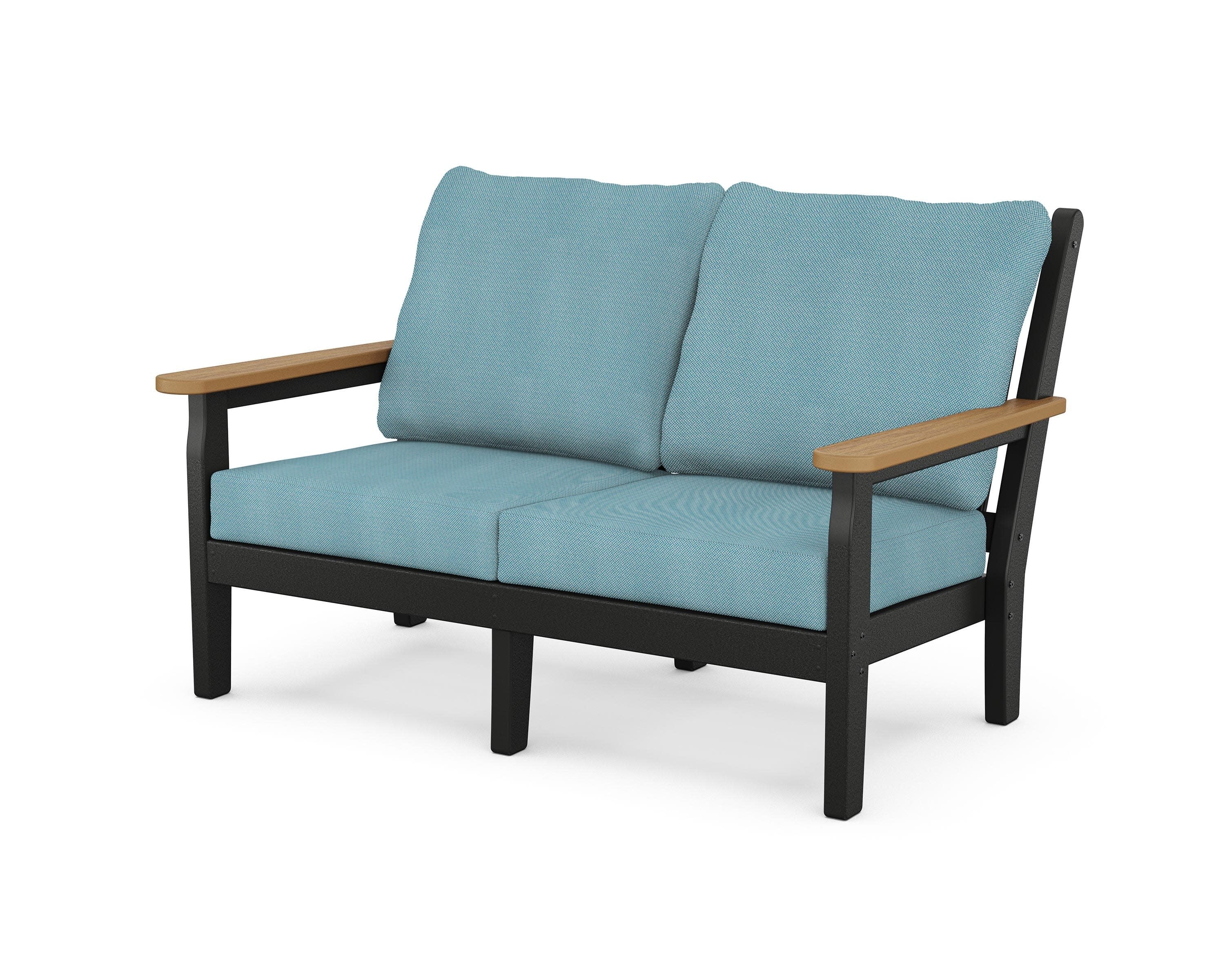 Chippendale Deep Seating Loveseat in Black / Natural / Lattice Sky Blue
