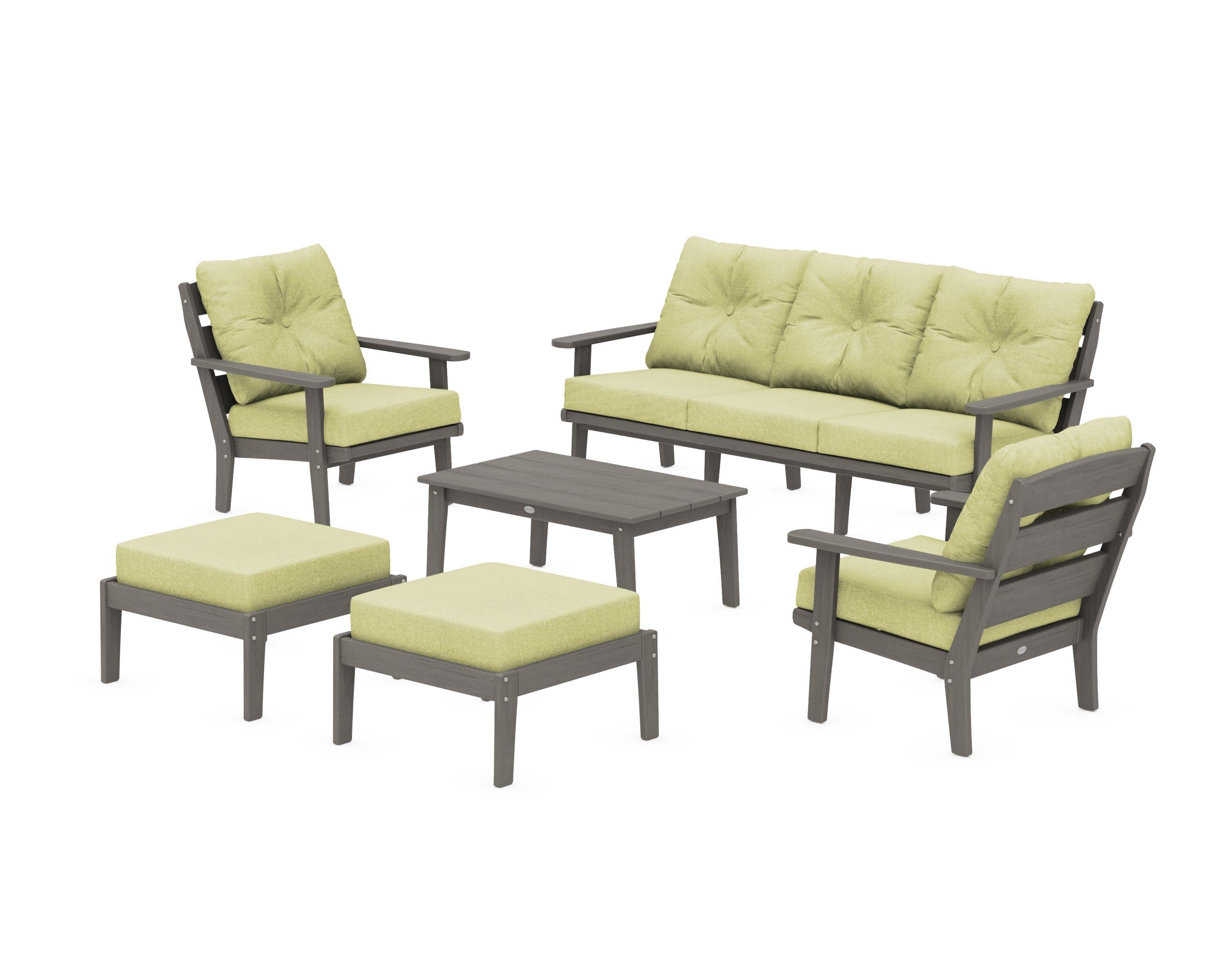 Lakeside 6-Piece Lounge Sofa Set in Driftwood / Chartreuse Boucle