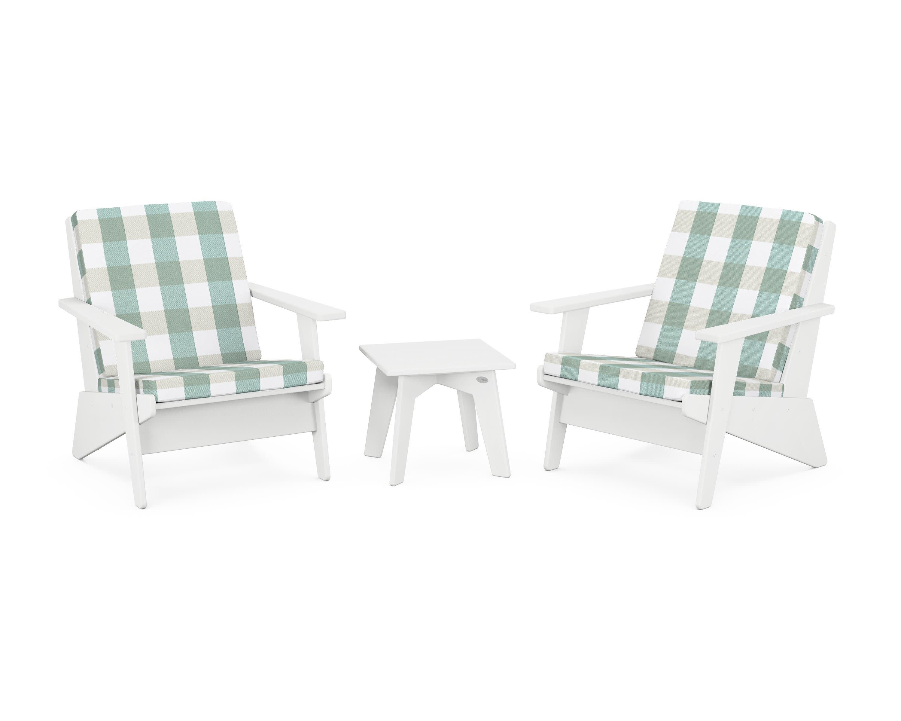 Riviera Modern Lounge 3-Piece Set in White / Buffalo Plaid Glacier Spa