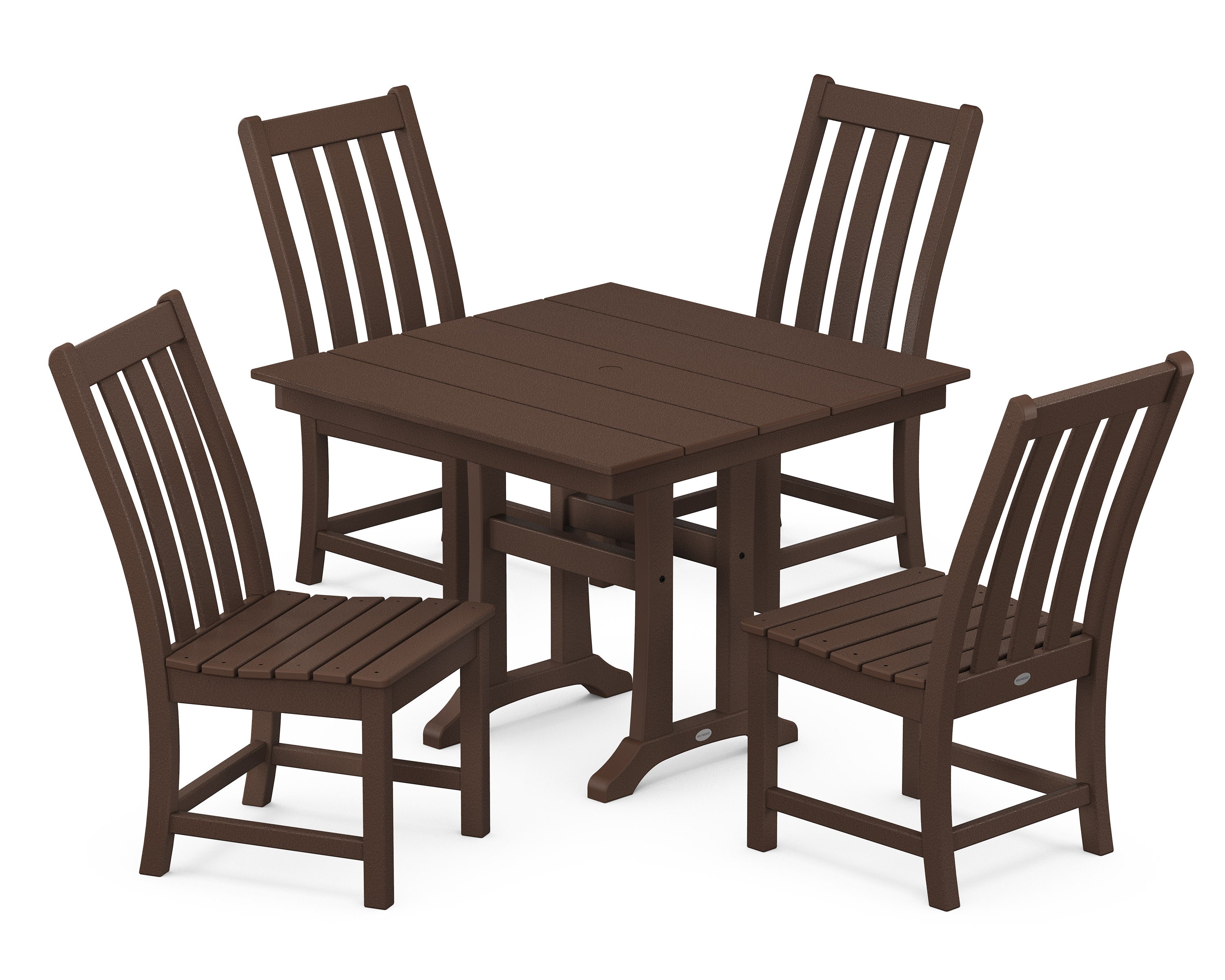 Vineyard 5-Piece Farmhouse Trestle Side Chair Dining Set in Mahogany
