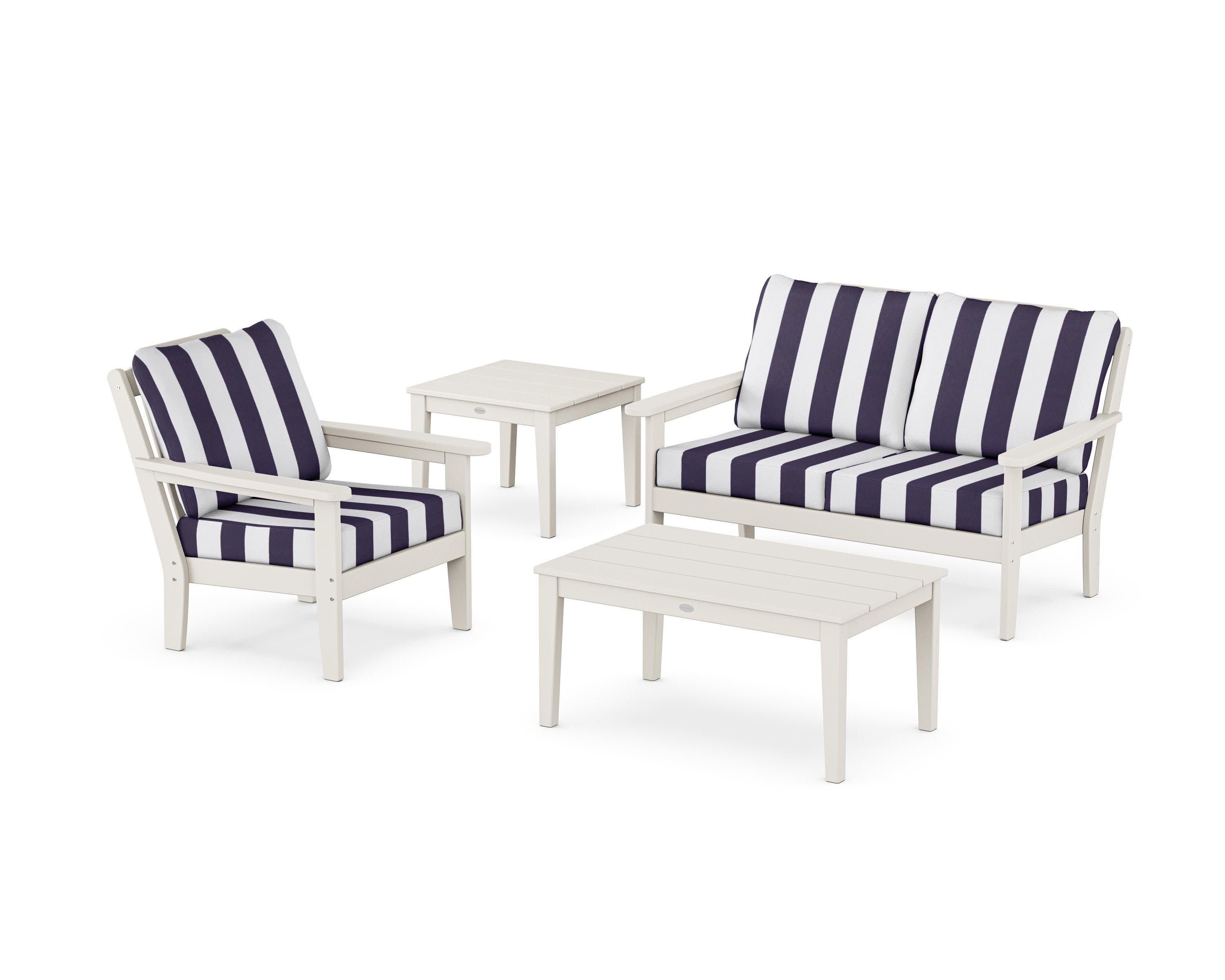 Wovendale 4-Piece Deep Seating Set in Sand / Cabana Stripe Navy