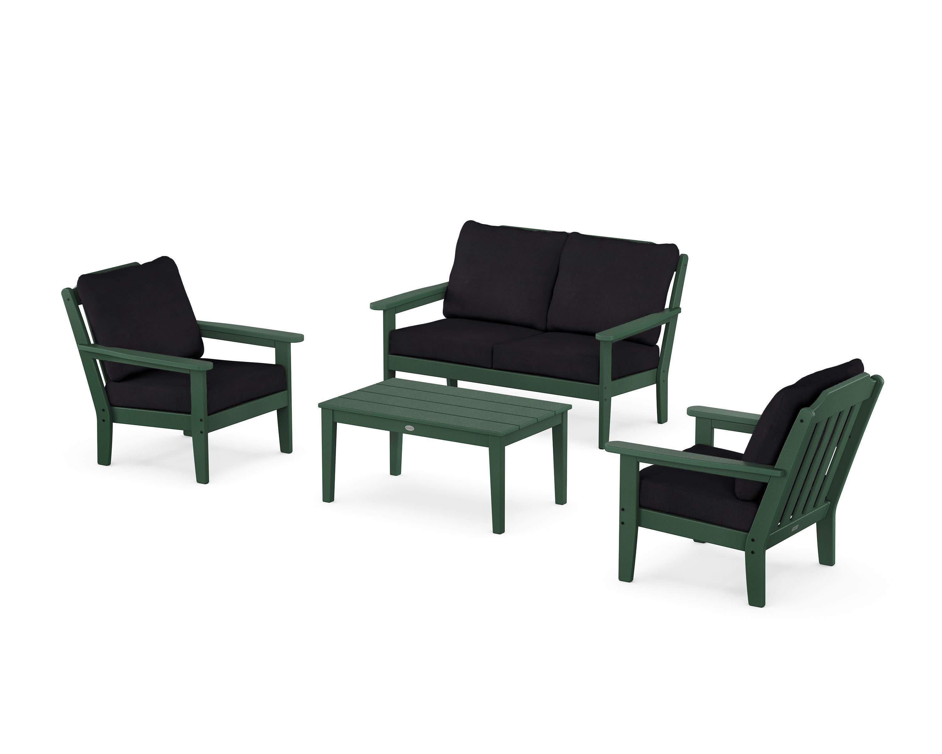 Cottage 4-Piece Deep Seating Set with Loveseat in Green / Midnight Linen