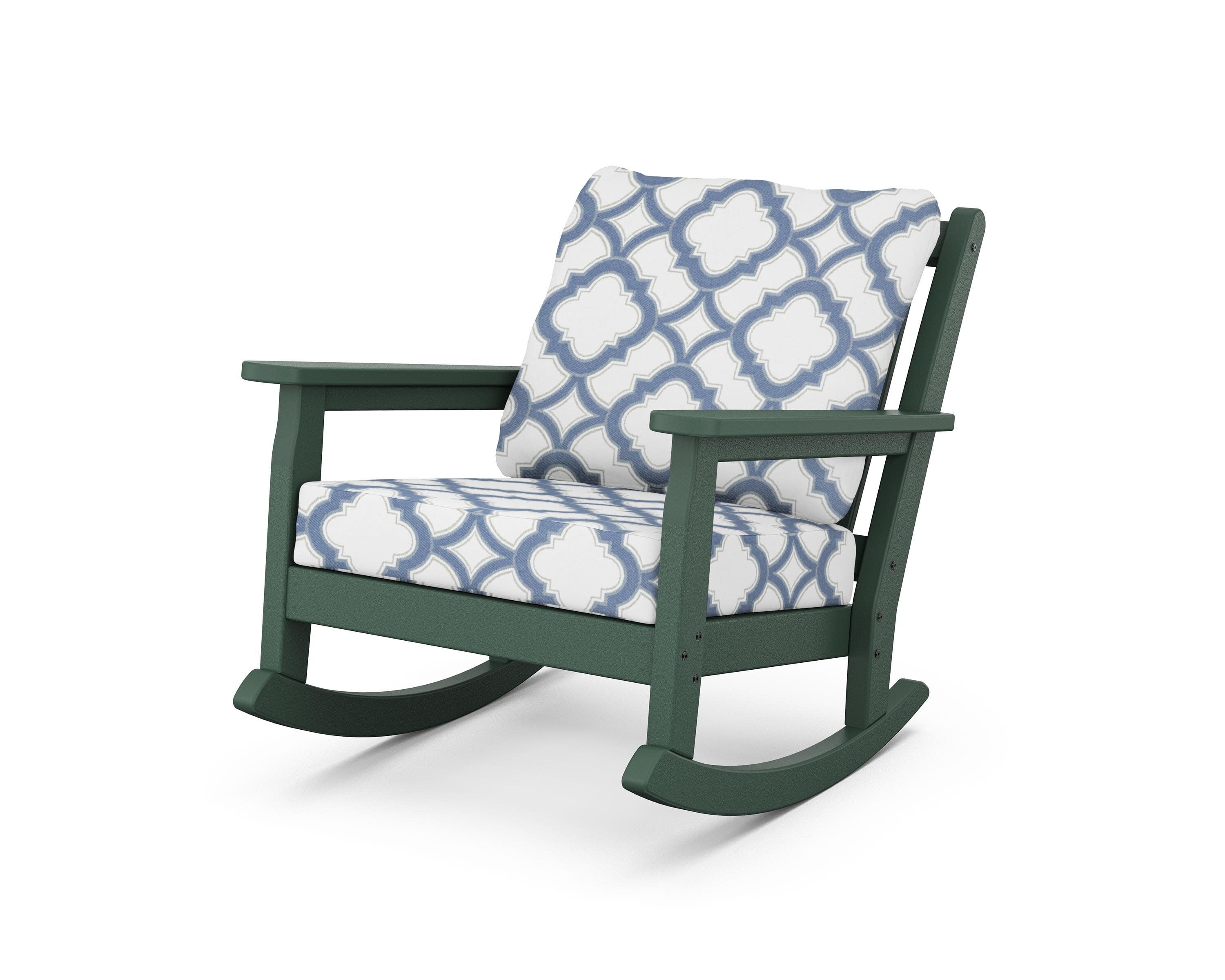 Chippendale Deep Seating Rocking Chair in Green / Trellis Sky Blue