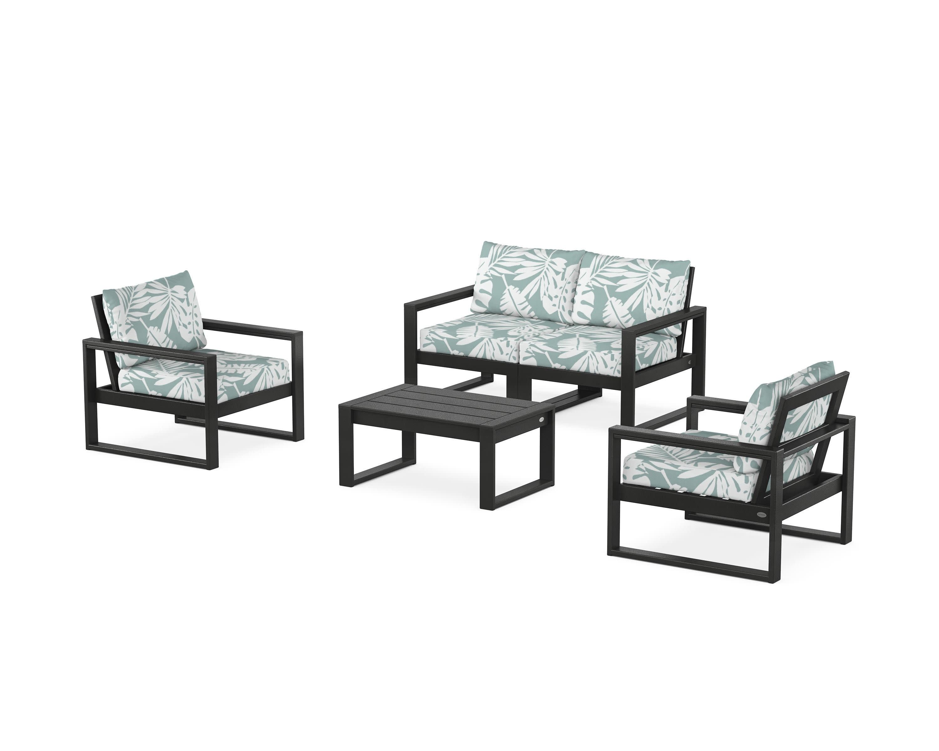 EDGE Sectional 4-Piece Deep Seating Set with Loveseat in Black / Leaf Glacier Spa