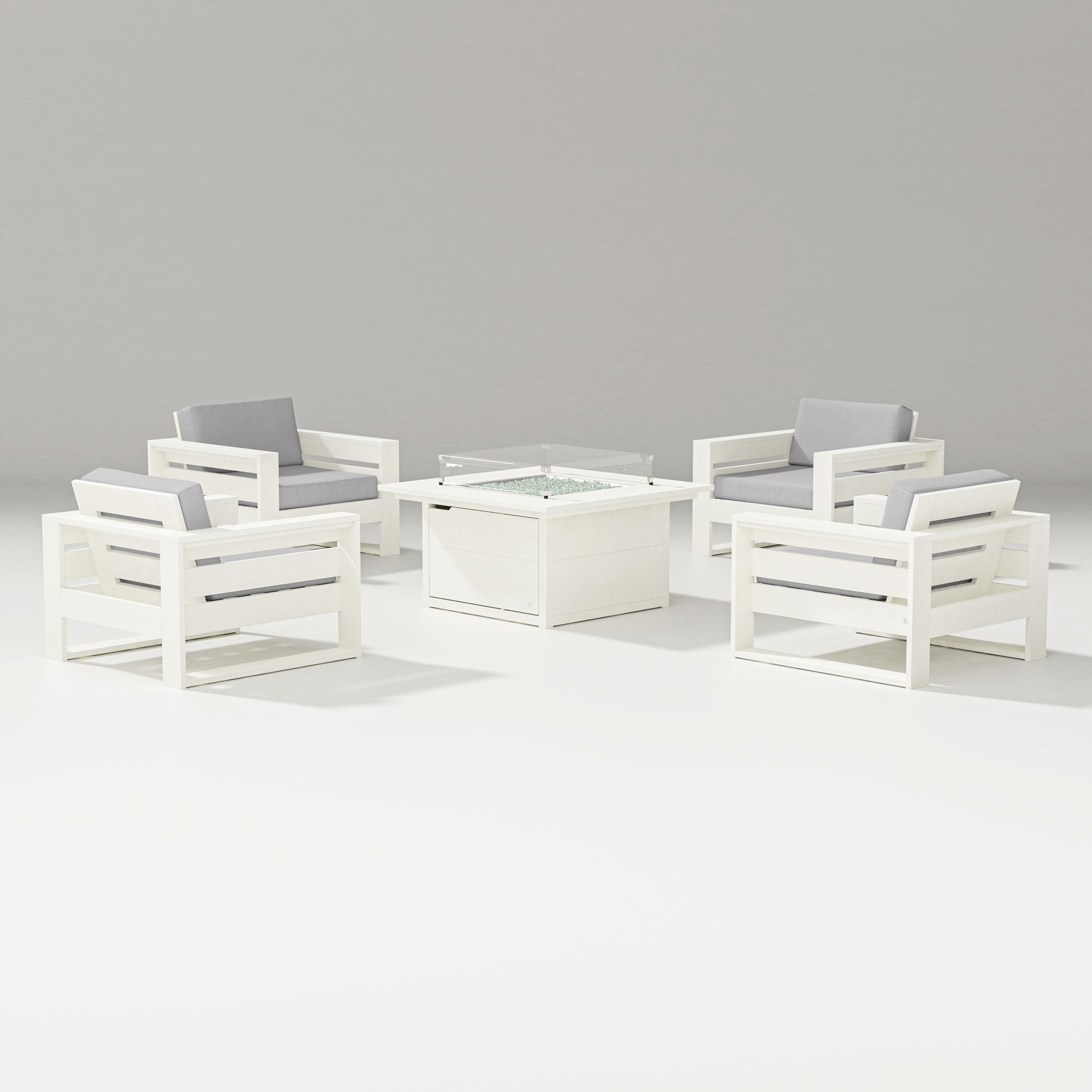 Latitude 5-Piece Lounge Fire Table Set in Vintage White / Granite