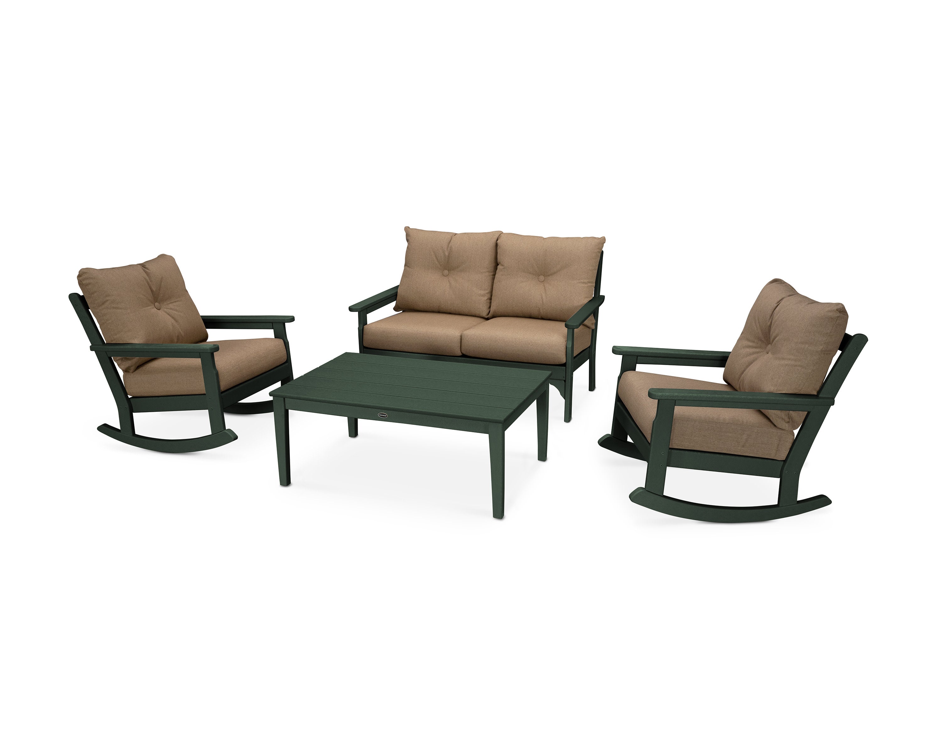 Vineyard 4-Piece Deep Seating Rocking Chair Set in Green / Sesame