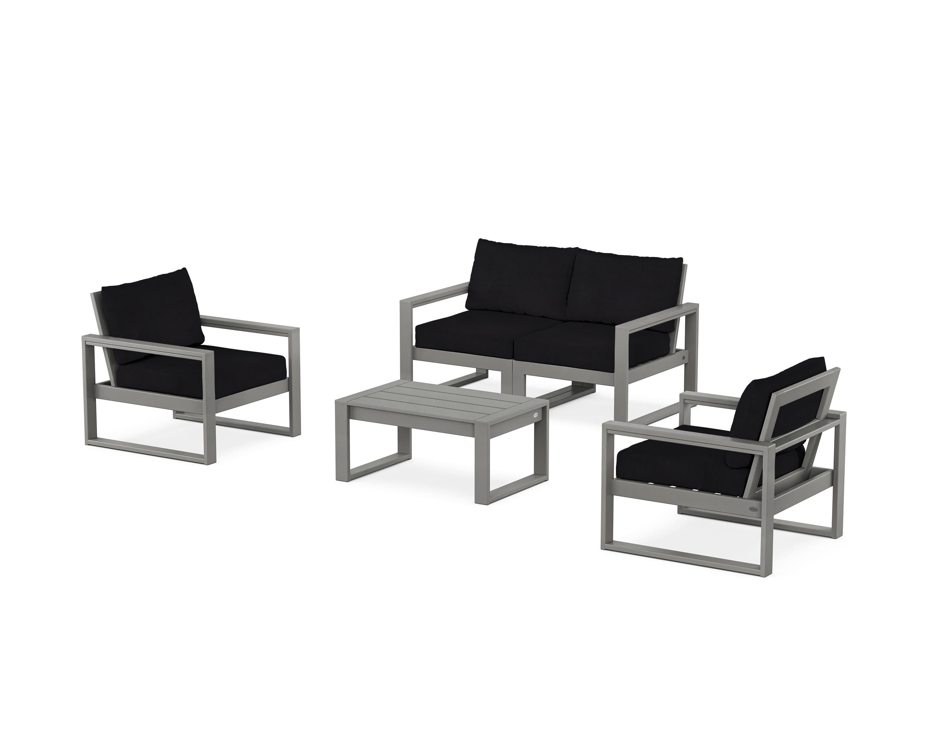 EDGE Sectional 4-Piece Deep Seating Set with Loveseat in Slate Grey / Midnight Linen