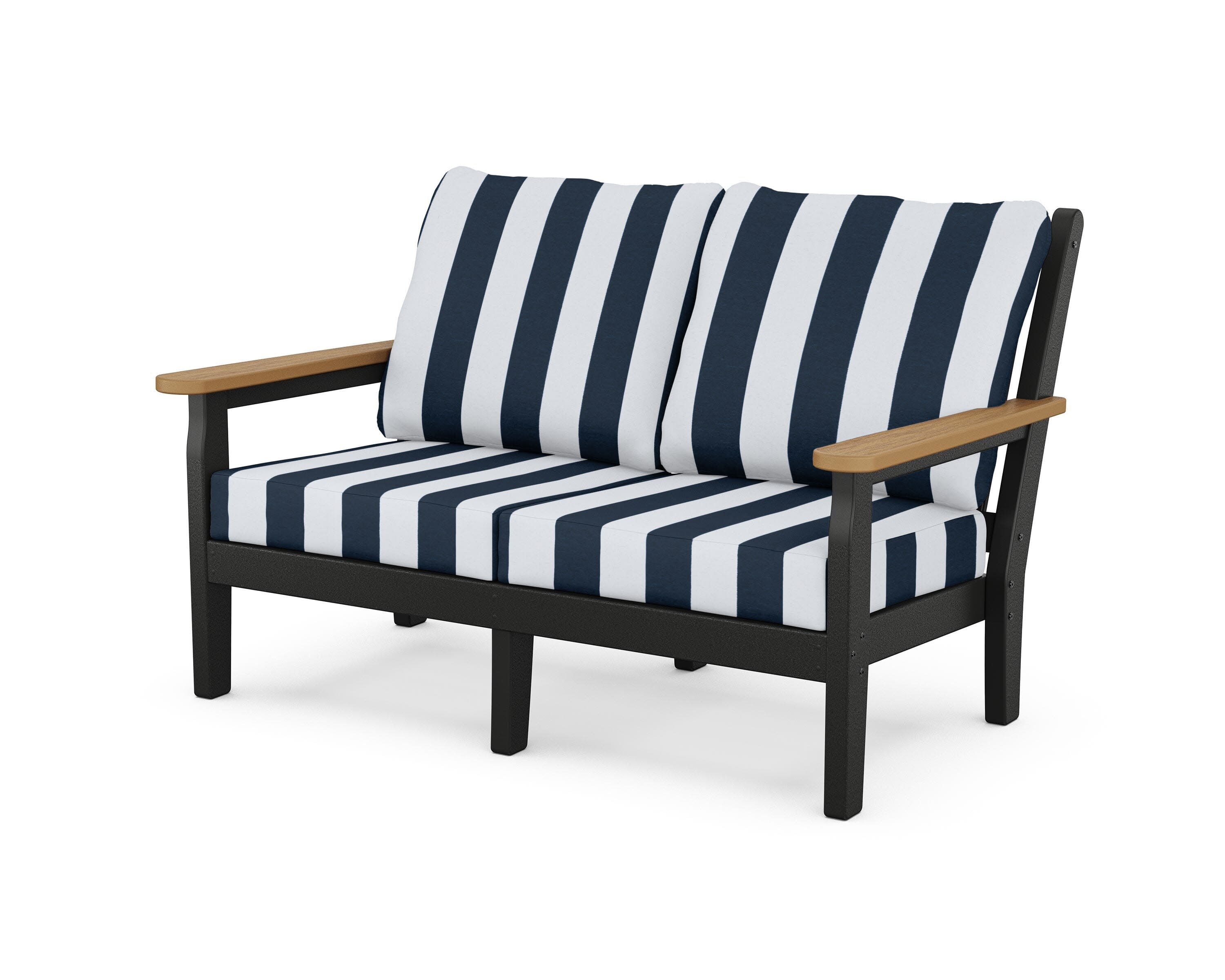 Chippendale Deep Seating Loveseat in Black / Natural / Cabana Stripe Marine Indigo