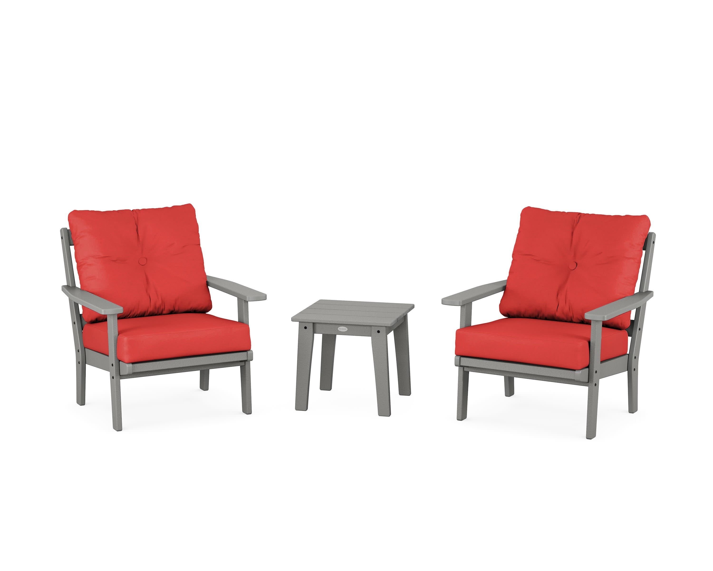 Oxford 3-Piece Deep Seating Set in Slate Grey / Crimson Linen