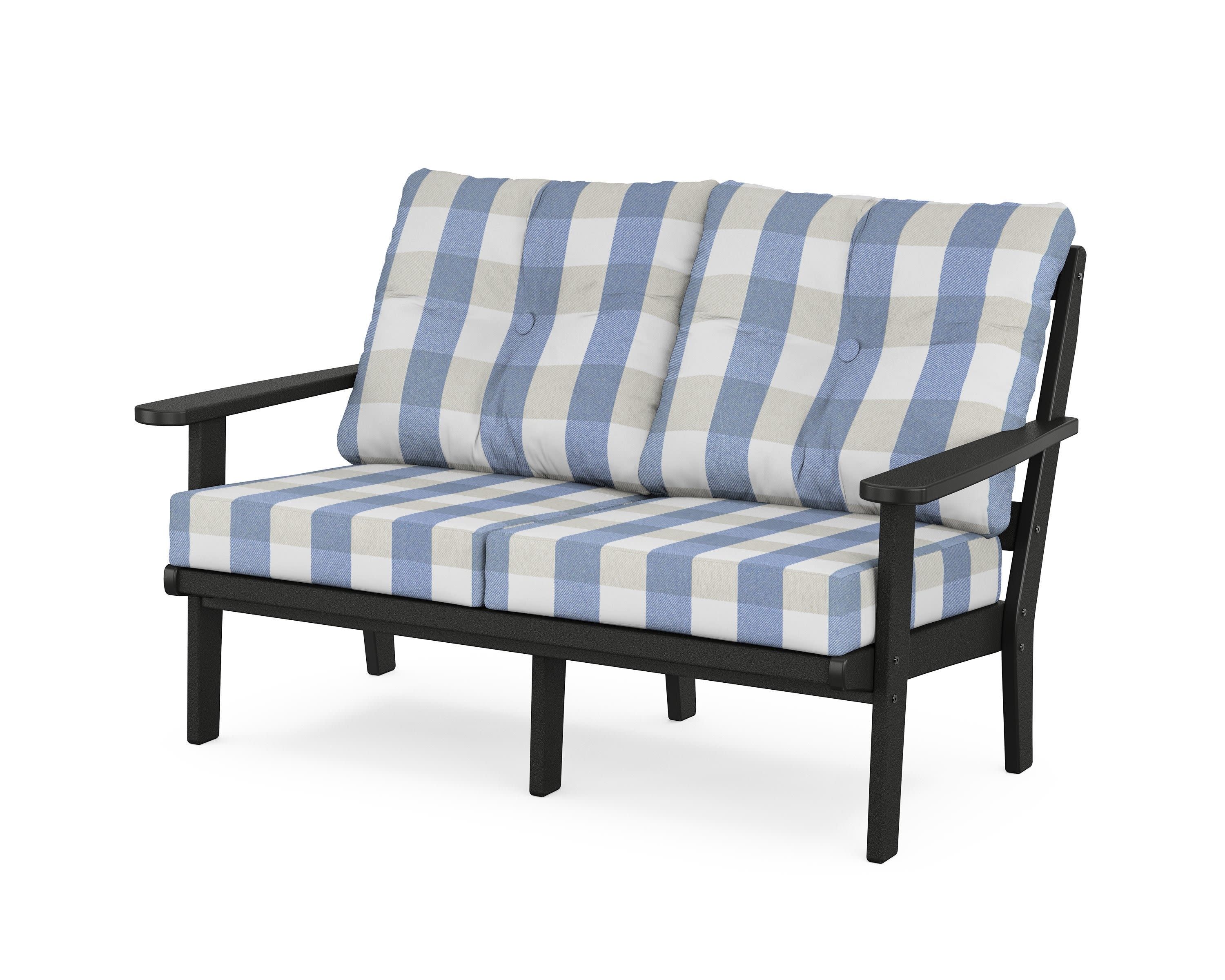 Mission Deep SeatingLoveseat in Black / Buffalo Plaid Sky Blue