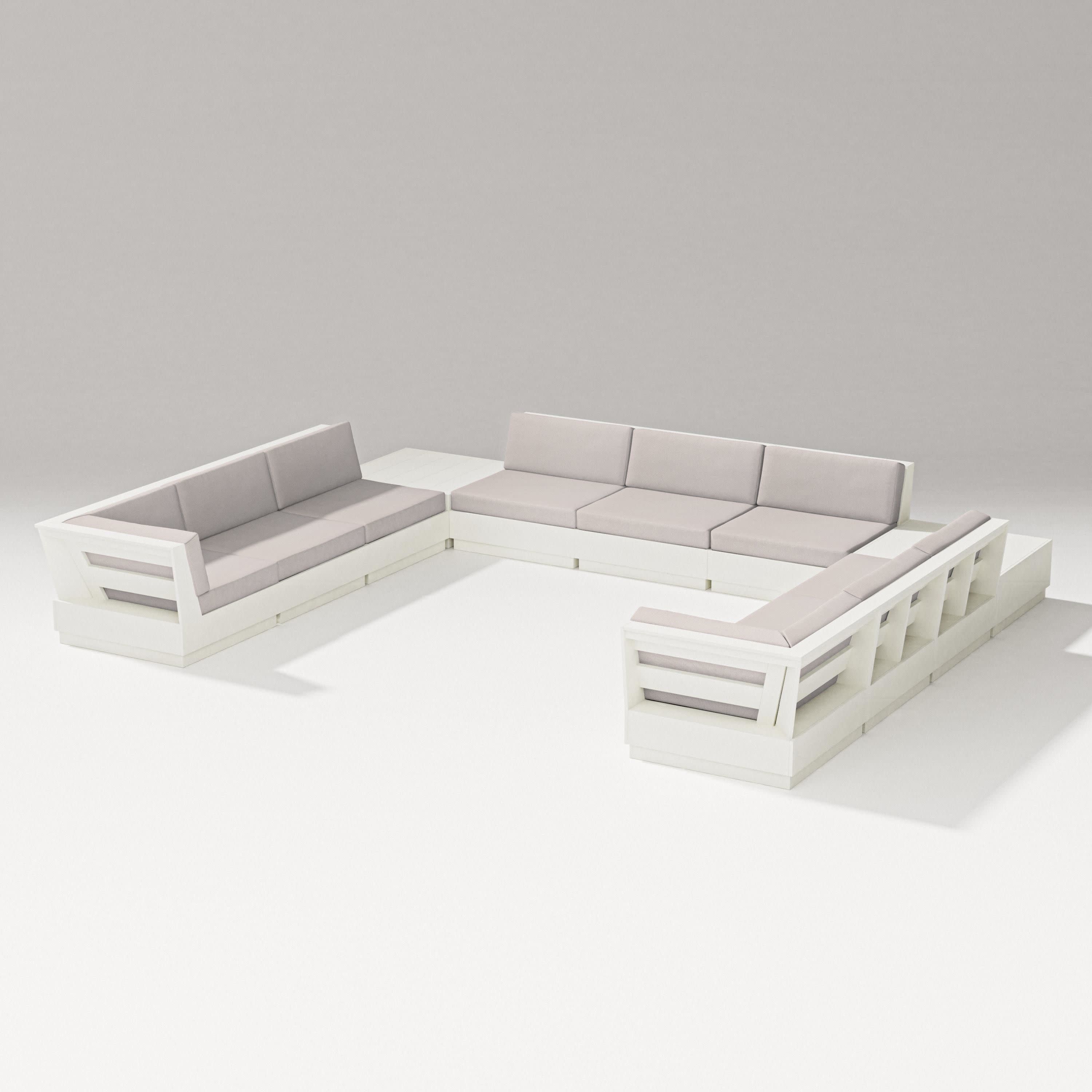 Elevate 11-Piece U-Shaped Sofa Sectional in Vintage White / Dune Burlap