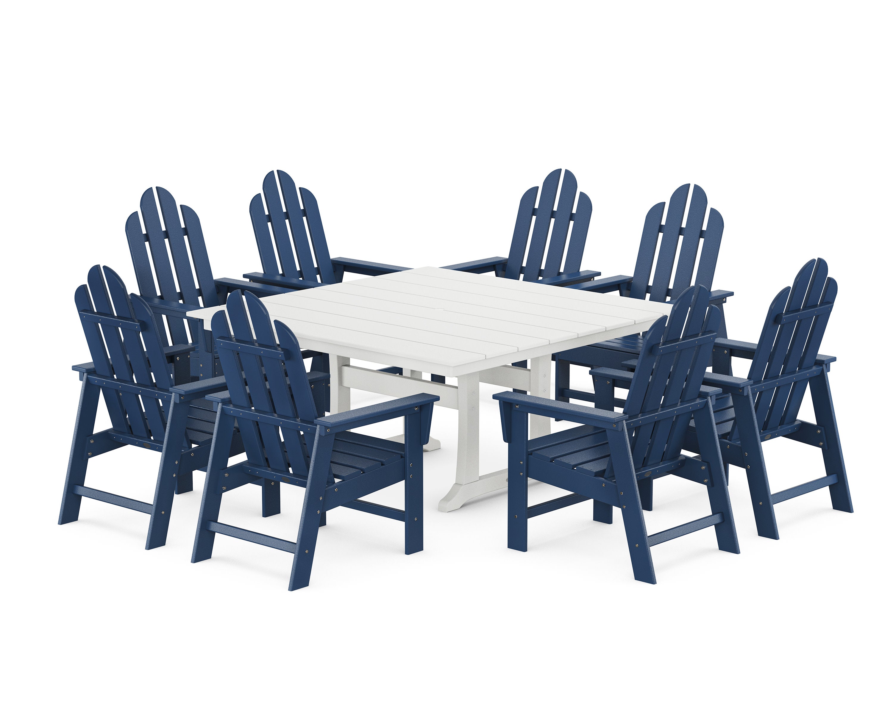 Long Island 9-Piece Square Farmhouse Dining Set with Trestle Legs in Navy / White