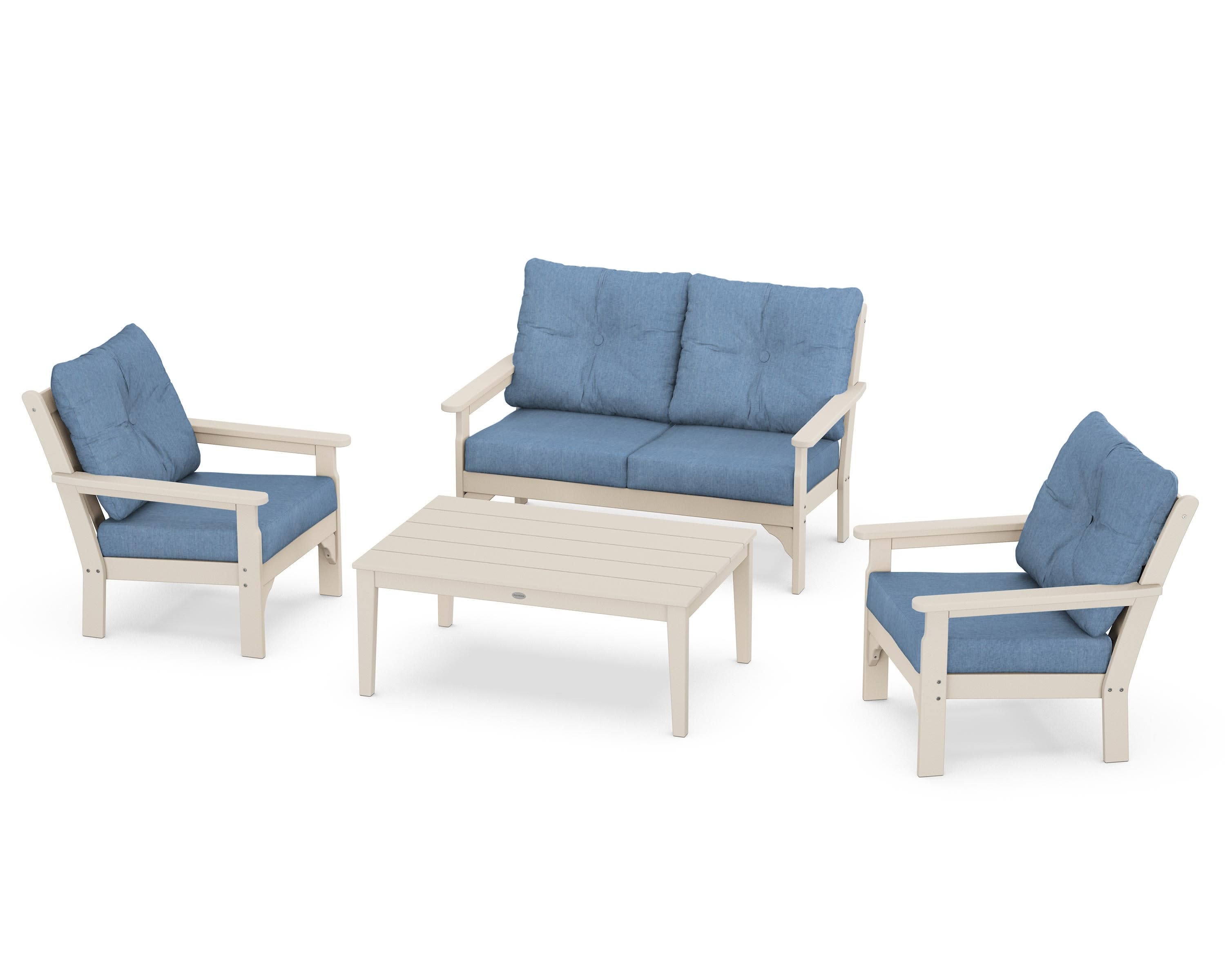 Vineyard 4-Piece Deep Seating Set in Sand / Sky Blue