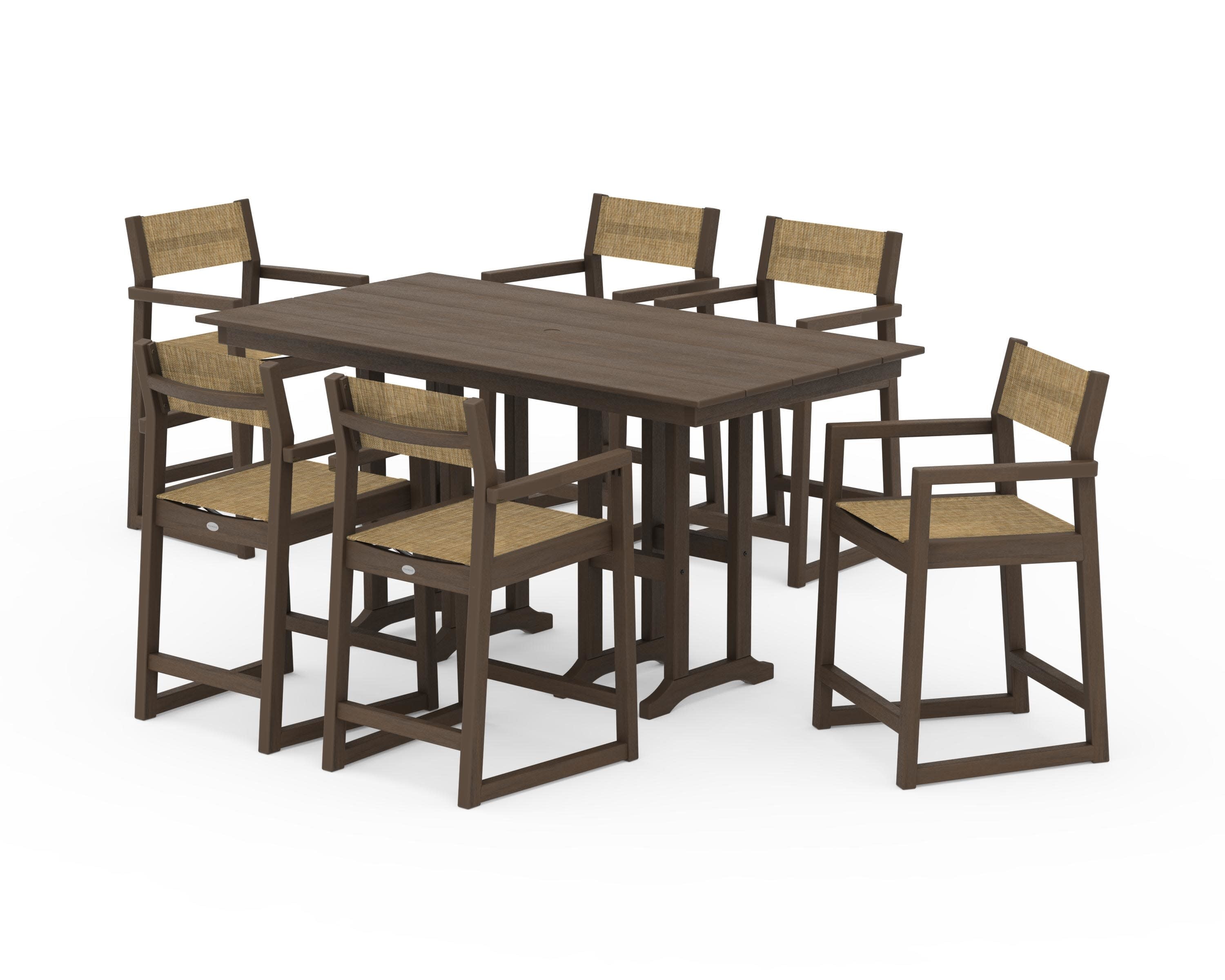 EDGE Sling Arm Chair 7-Piece Farmhouse Counter Set in Kona / Burlap Sling