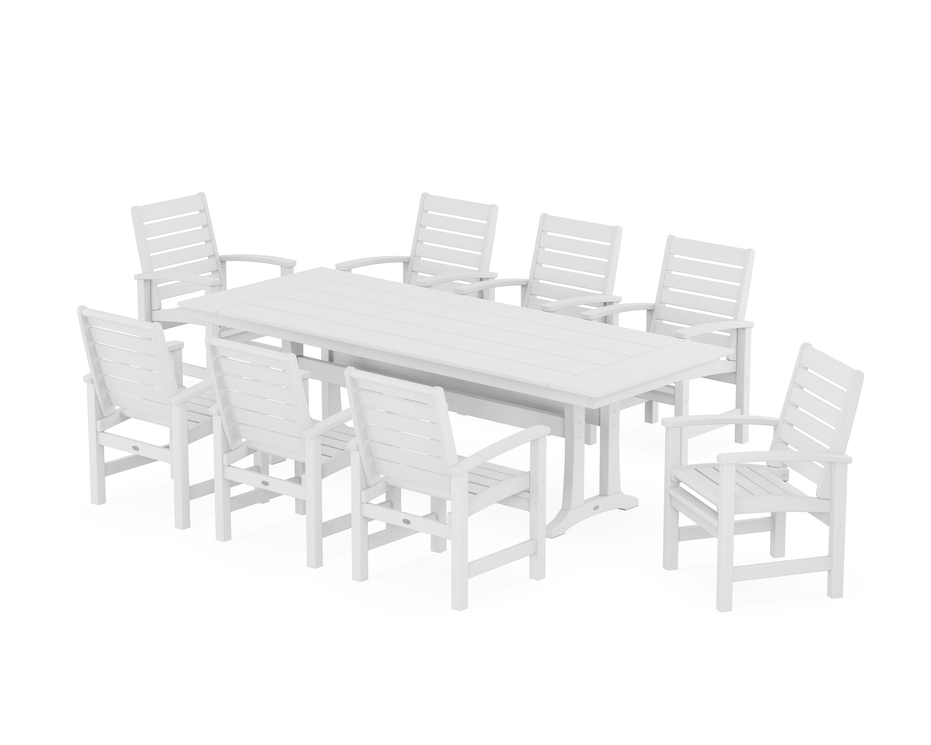 Signature 9-Piece Farmhouse Dining Set with Trestle Legs in White